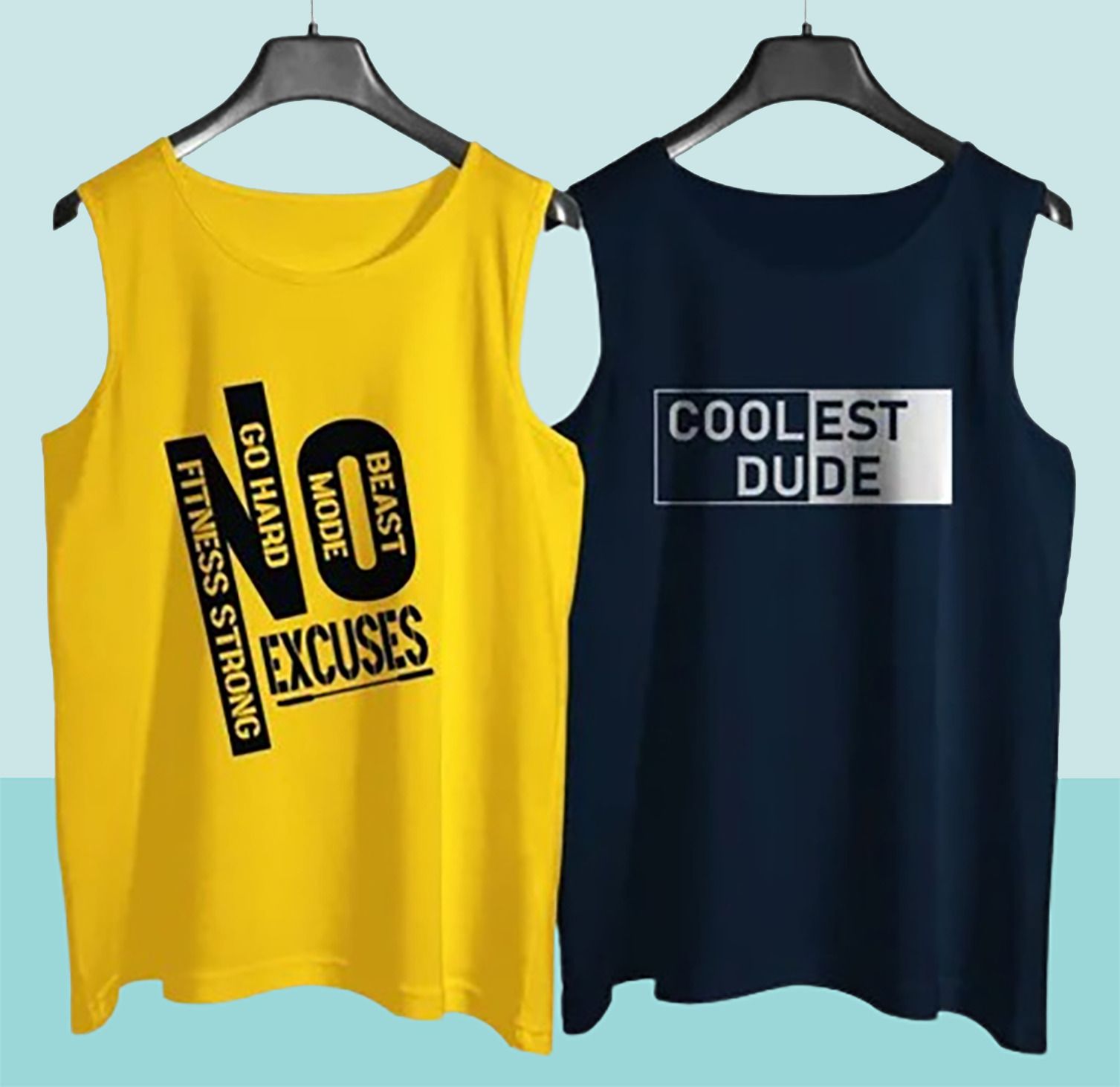 lagav Pack of 2 Men's Cotton Gym Vest Yellow and Blue Stylish Printed Gym Vest / Ganji / sando Men Vest-picture-13