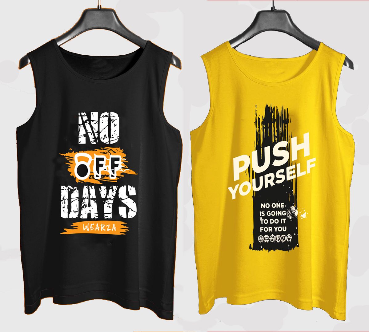 Pack of 2 Men's Cotton Vest Black and Yellow Stylish Tranding Printed Vest / Ganji / sando Men Vest-image-18