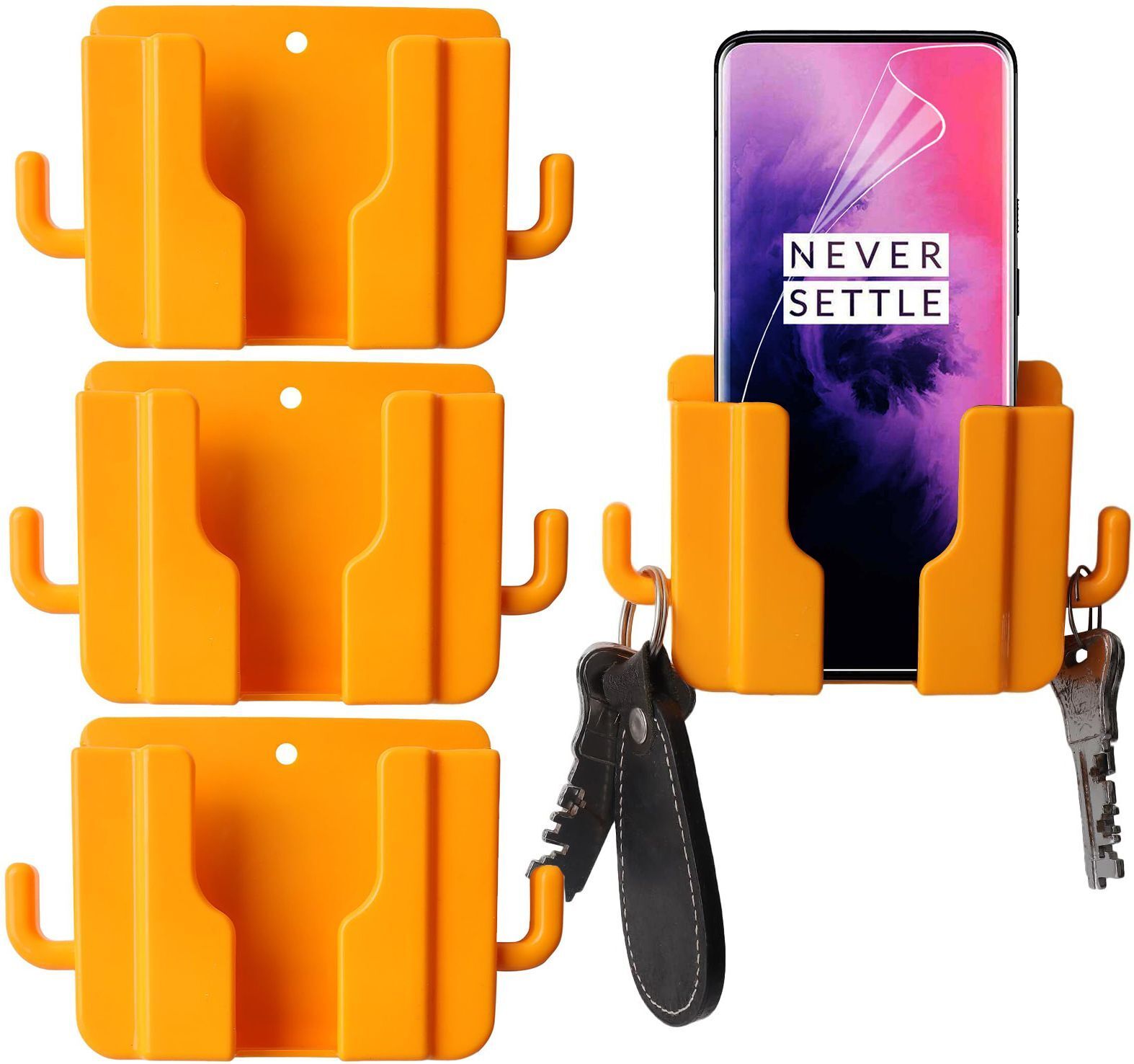 Flipkart SmartBuy Wall Mount Phone Stand / Remote Hanging Stand Bracket Hooks 4 Orange Piece Mobile Holder-image-8