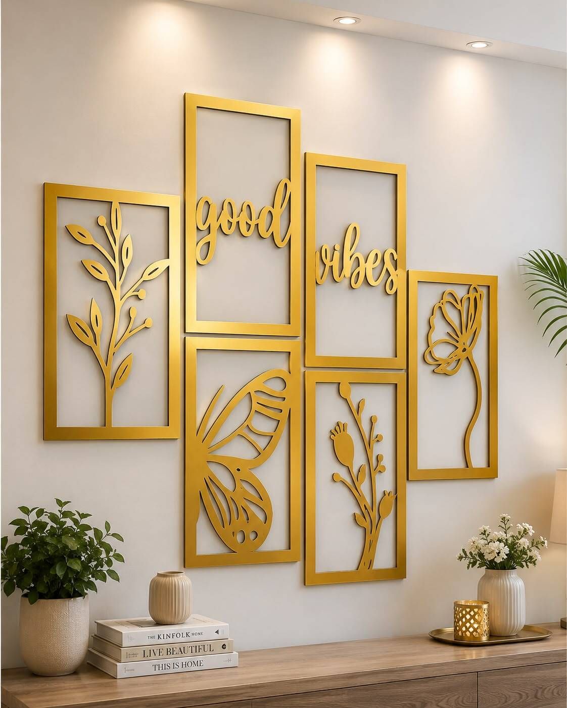 Good Vibes Golden Wall Art for Living Room Decor-image-45