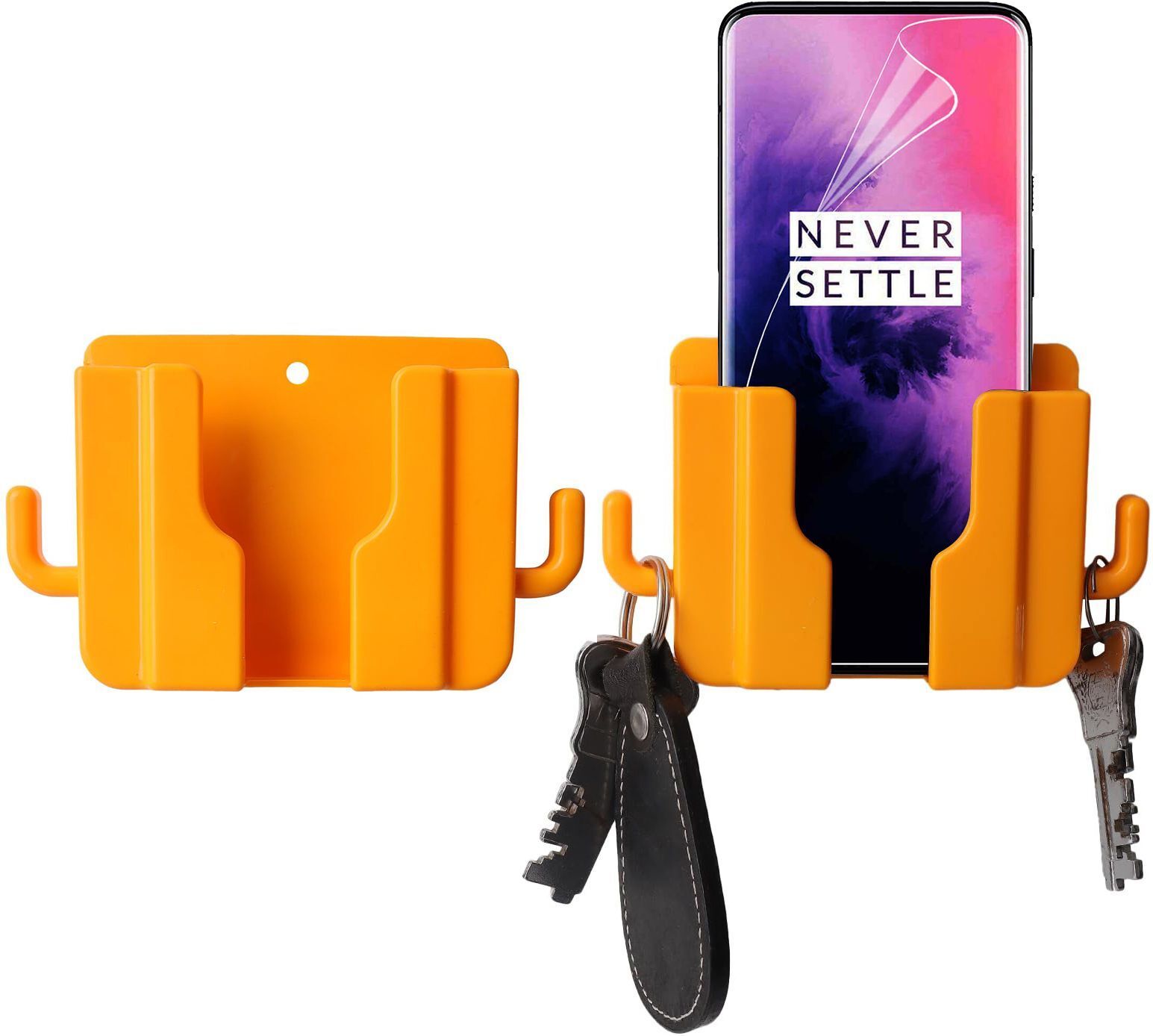 Flipkart SmartBuy Wall Mount Phone Stand / Remote Hanging Stand Bracket Hooks 2 Orange Piece Mobile Holder-image-26