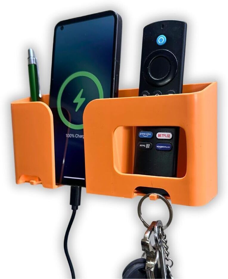 DSNS Wall Mount Mobile Charging Holder with Remote Stand & Key Hook | Orange 1 Pics Mobile Holder-picture-26