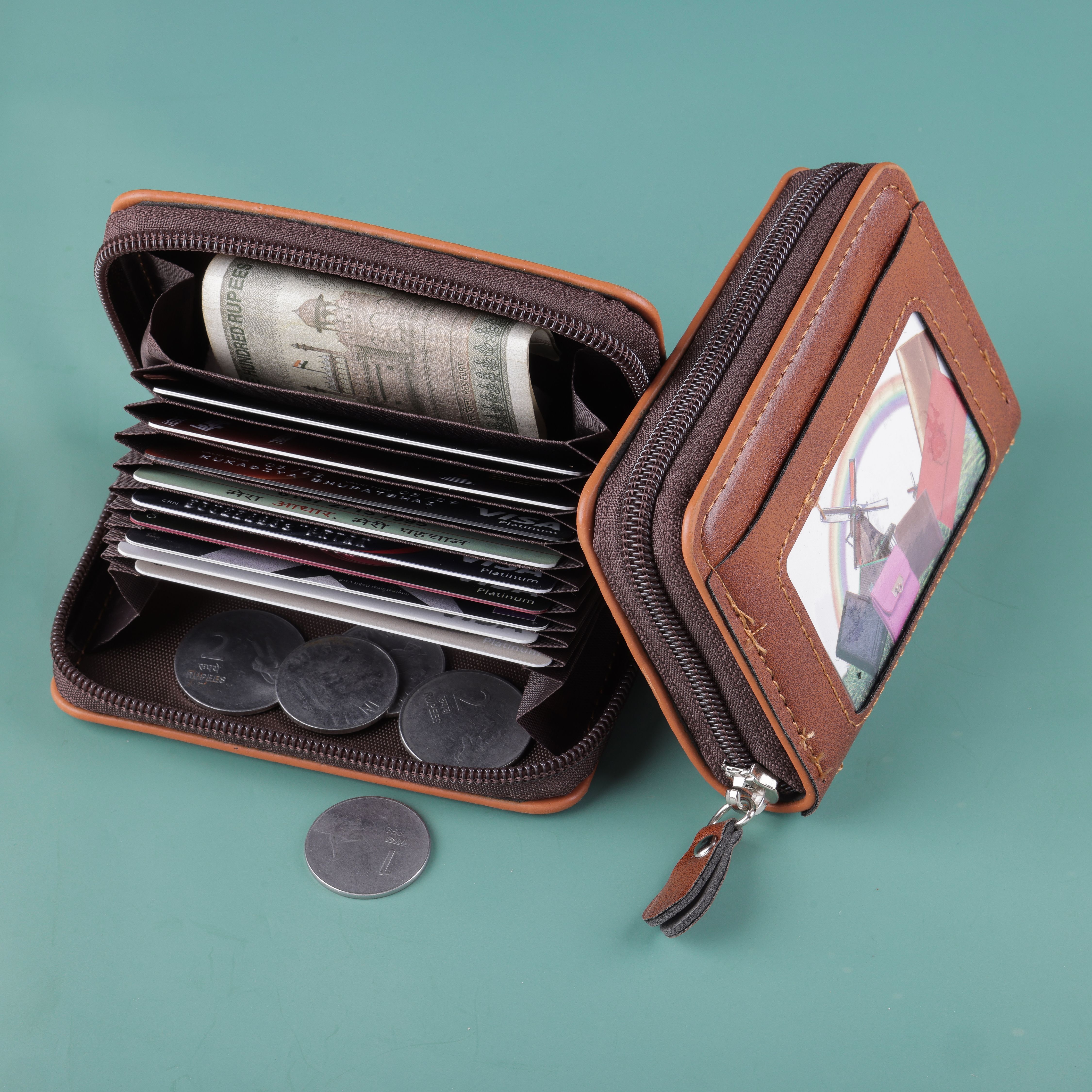 Men & Women Casual Brown Genuine Leather RFID Card Holder-image-48