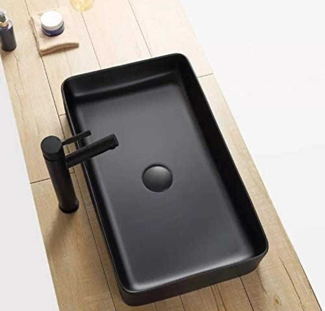 DESIGNER COUNTER W.ASH BASIN (24x14x5 matt FINISH) 24x14 Black Matt Table Top Basin-image-15
