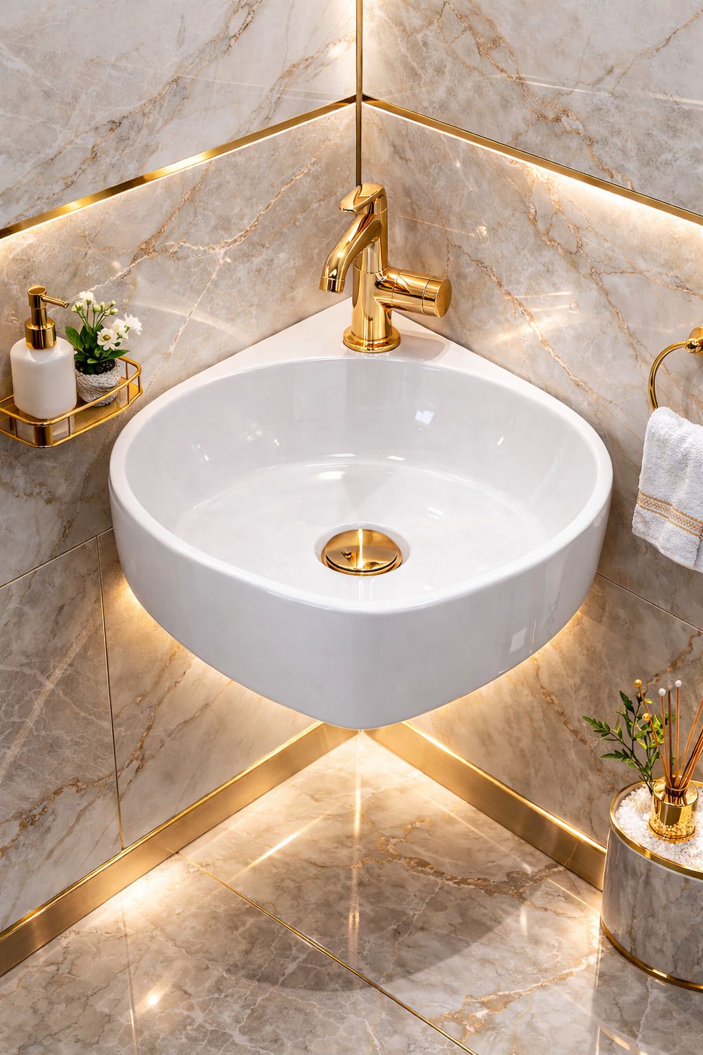 PRIMIUM GRADE CornER Wall-Mounted Ceramic Wash Basin | 15x15 Inch Bathroom Sink Premium GRADE Corner Mount Ceramic Wash Basin| Wall HungSpace-SavingBathroomSink Corner Basin-image-46