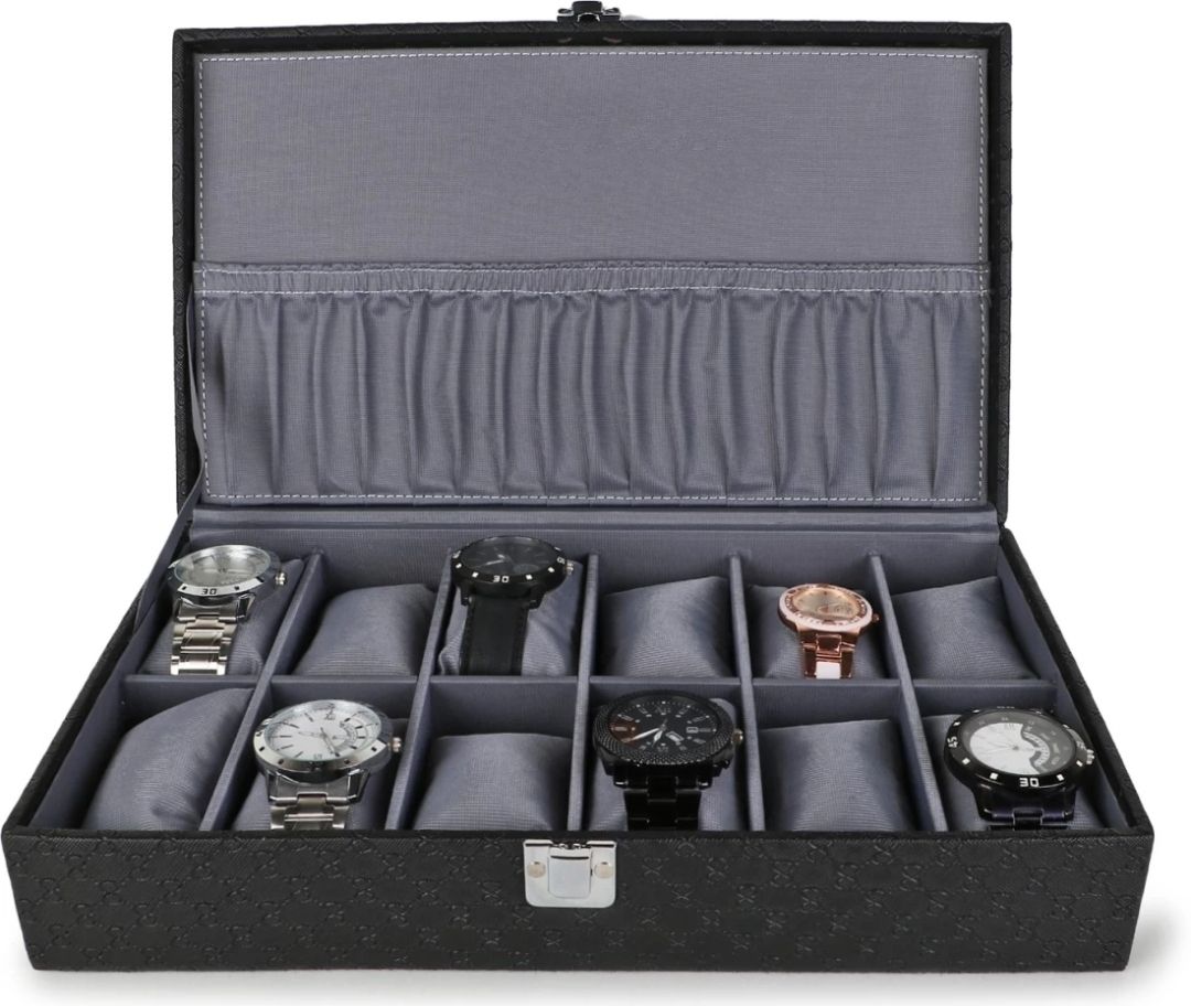 Men's and Women's Watch Box Holder Organizer Case in Black color in Watch Box-image-21