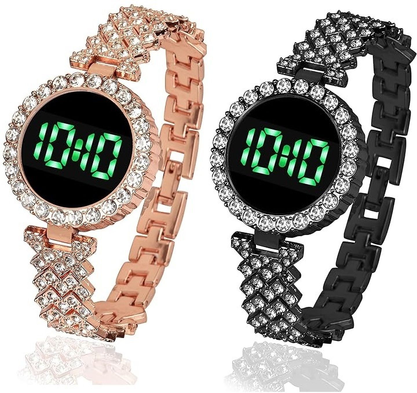 Digital Watch - For Boys & Girls MW_01Luxury Fashion Diamond Crystal Digital Led Dial Rosegold Chain Watch-image-42