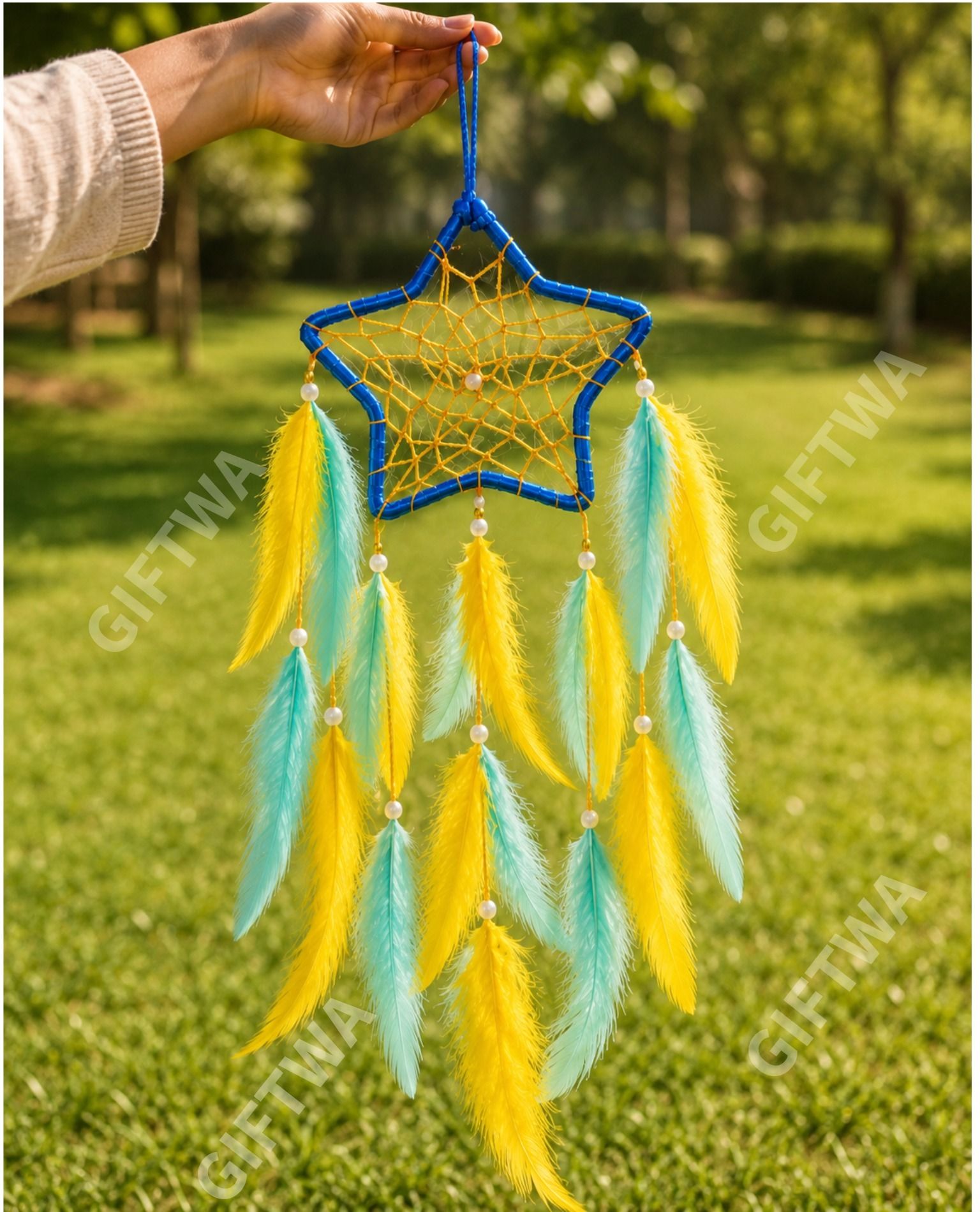 giftwa Handmade Wall Hanging Decor for Bedroom & Living Room Steel, Feather Dream Catcher-picture-10