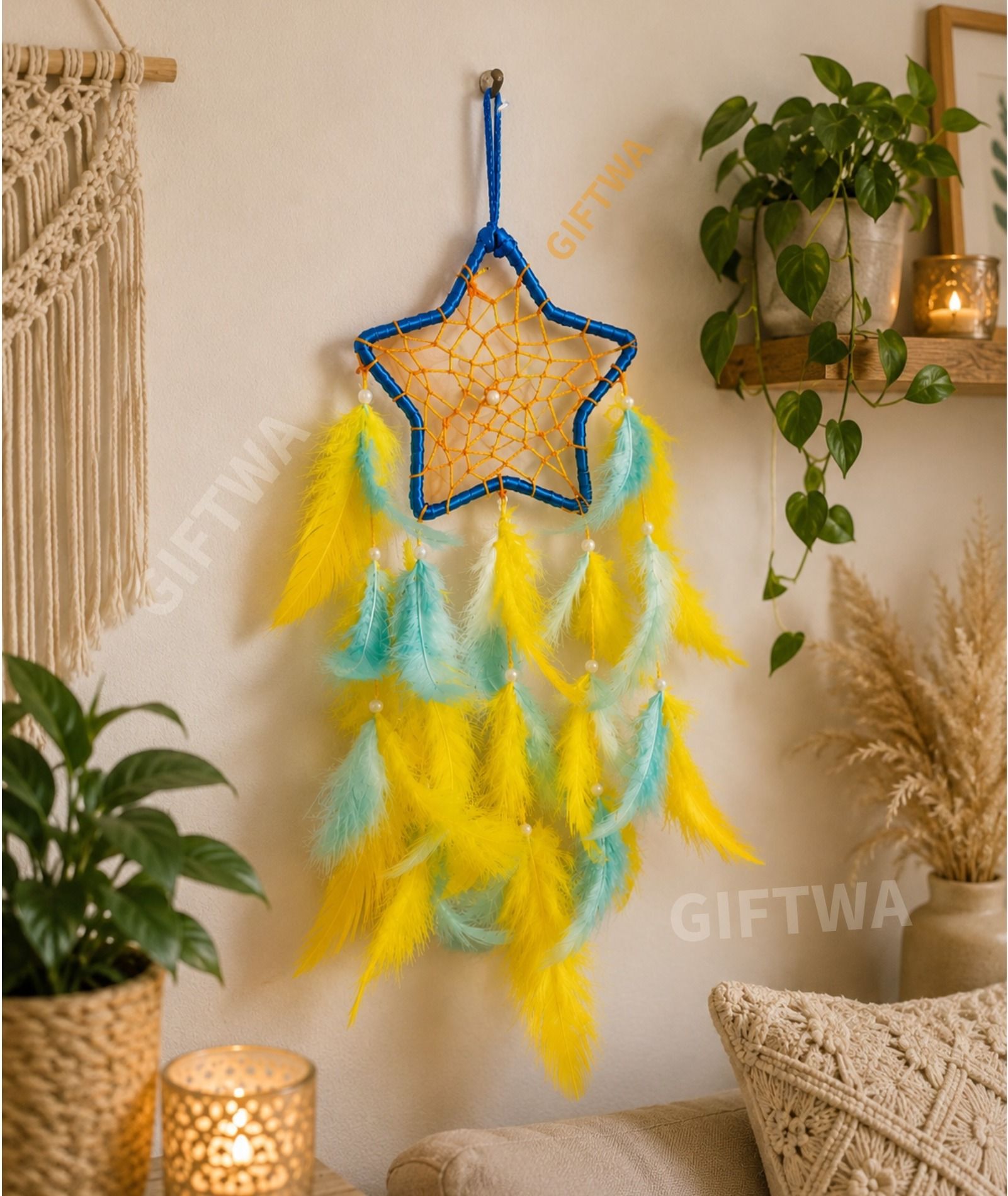 giftwa Star Dream Catcher for Bedroom, Balcony & Home Decoration Steel, Feather Dream Catcher-picture-42
