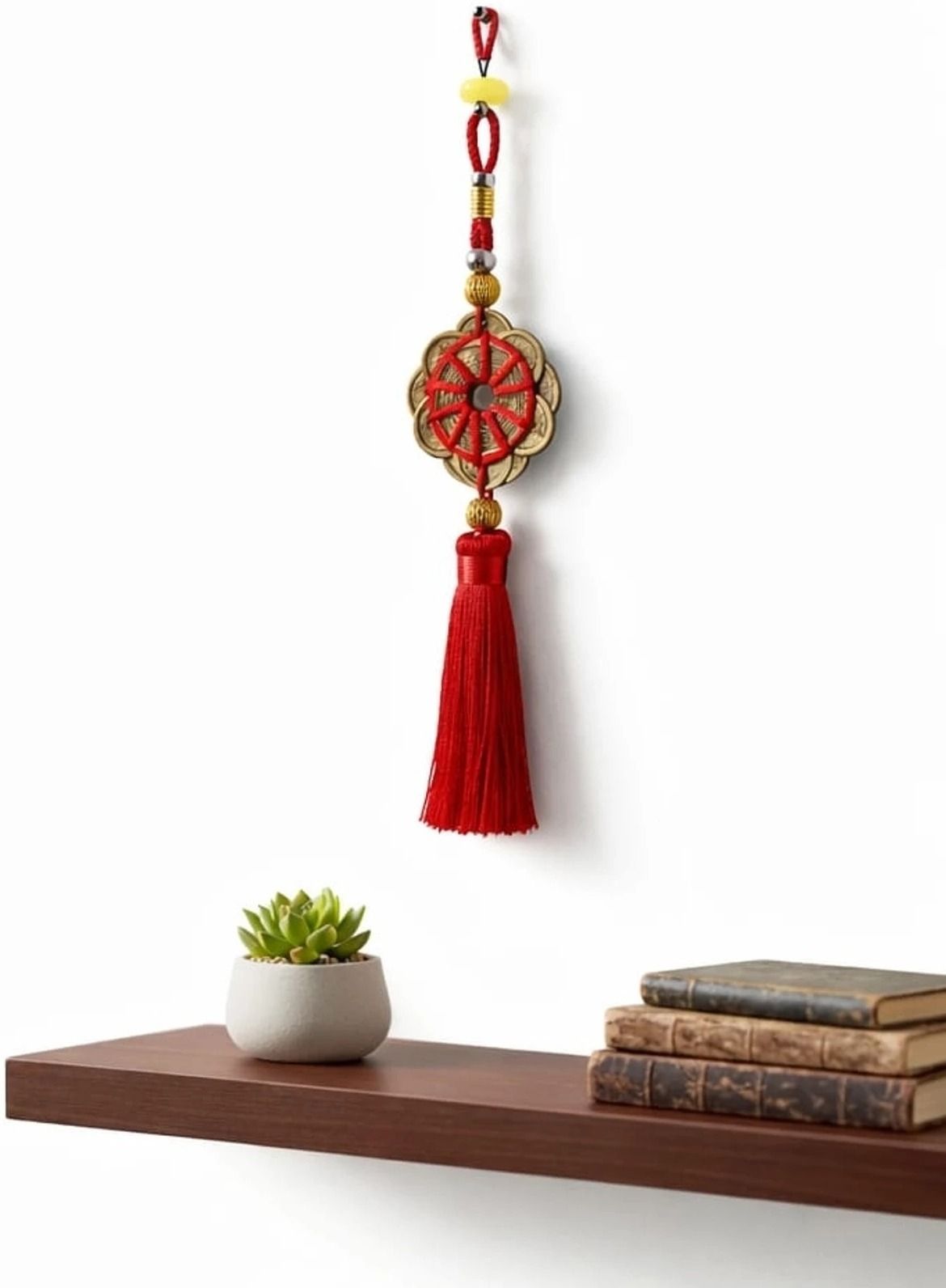 radhe Feng Shui 8 Coin Wealth Hanging with Red Tassel Decorative Showpiece - 22 cm Brass Windchime-picture-2