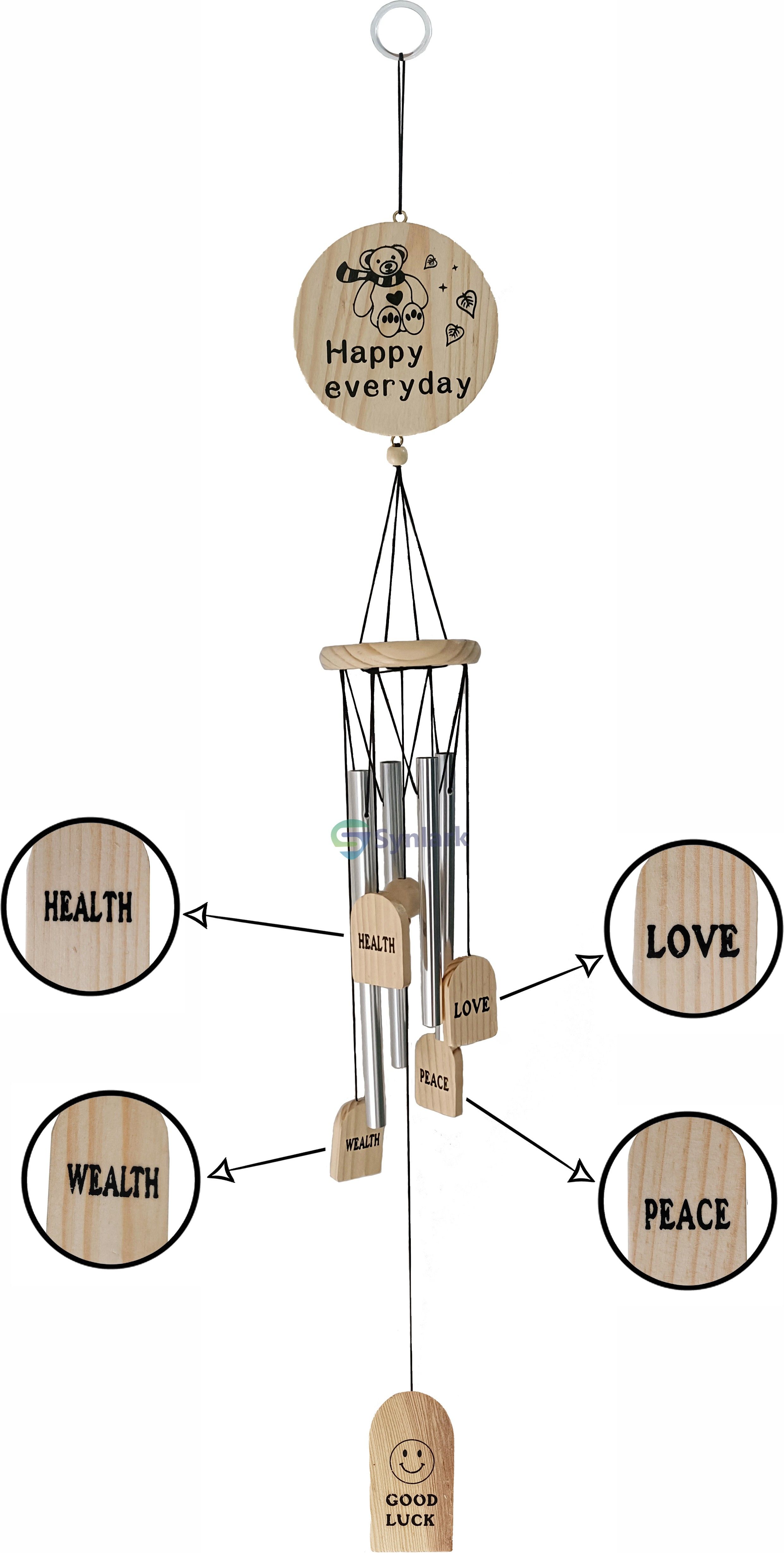 Good Luck Wooden Positive Energy Wind Chimes 4 pipe for Home, Office, Balcony Wood, Aluminium Windchime-image-42