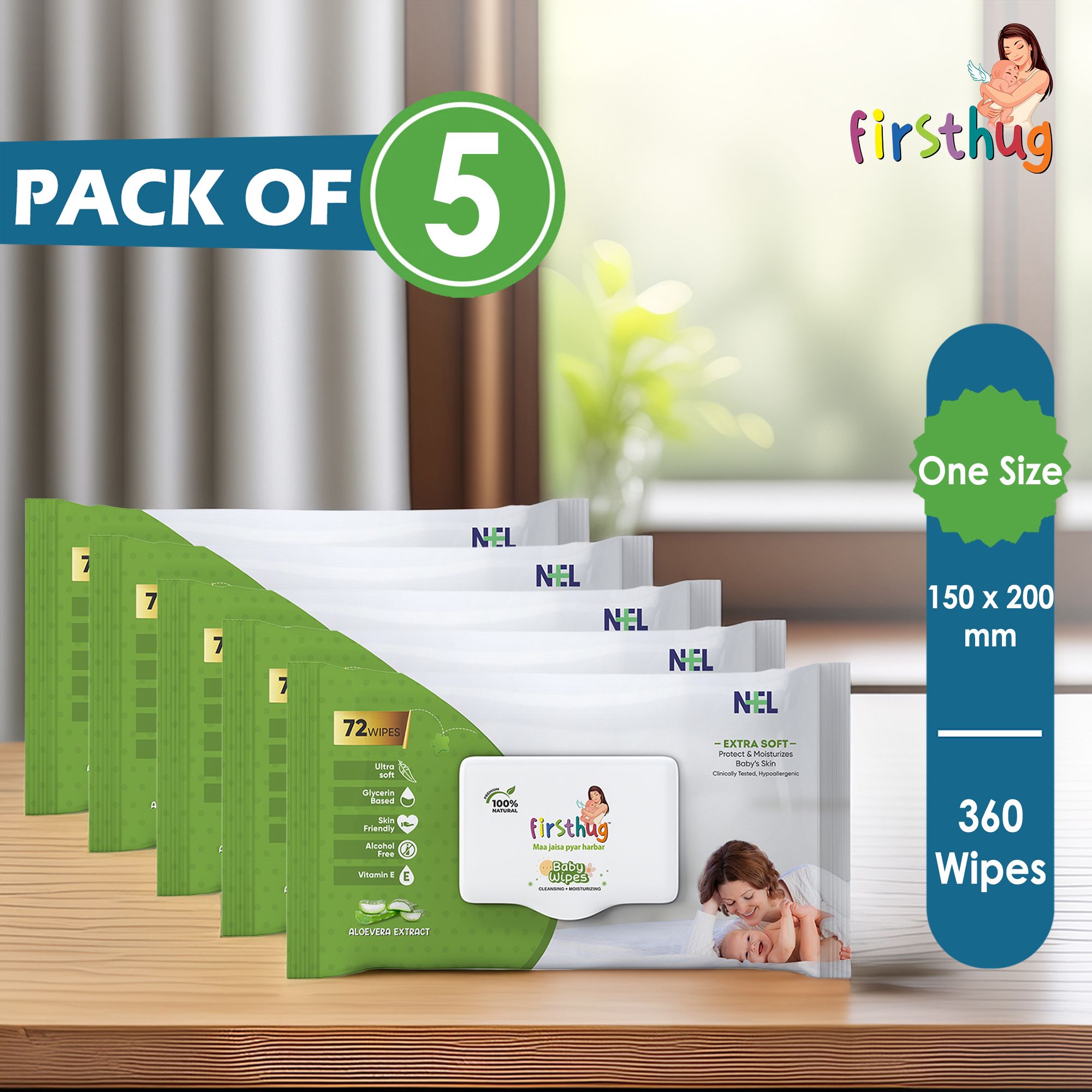 firsthug Baby Wet Wipes with Lid | Aloe Vera & Vitamin E | pH Balanced | Pack of 5-picture-25