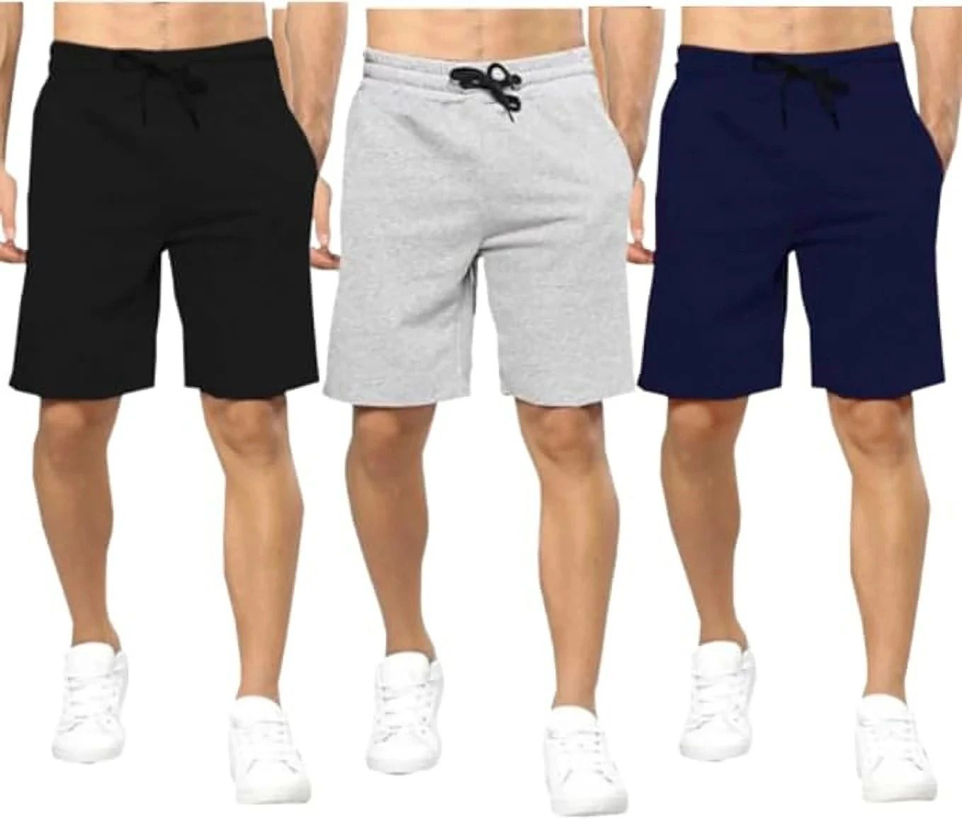 tenrun Pack of 3 Solid Men Dark Blue, Grey, Black Casual Shorts-picture-11