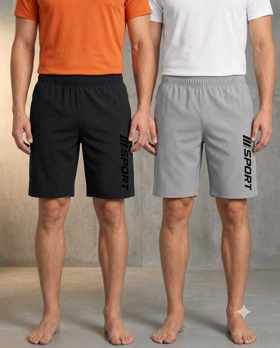 sell4u Pack of 2 Solid, Graphic Print Men Black, Grey Sports Shorts-picture-46