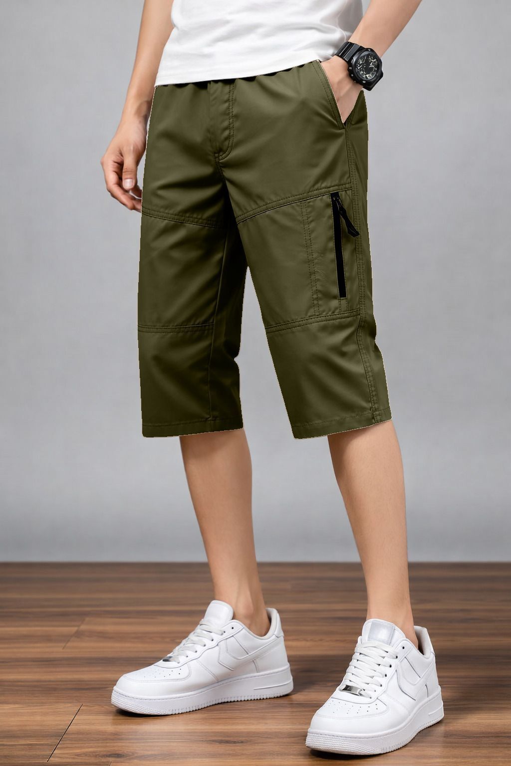 metronaut Cargo Zipper Short Solid Men Green Cargo Shorts, Casual Shorts-picture-17