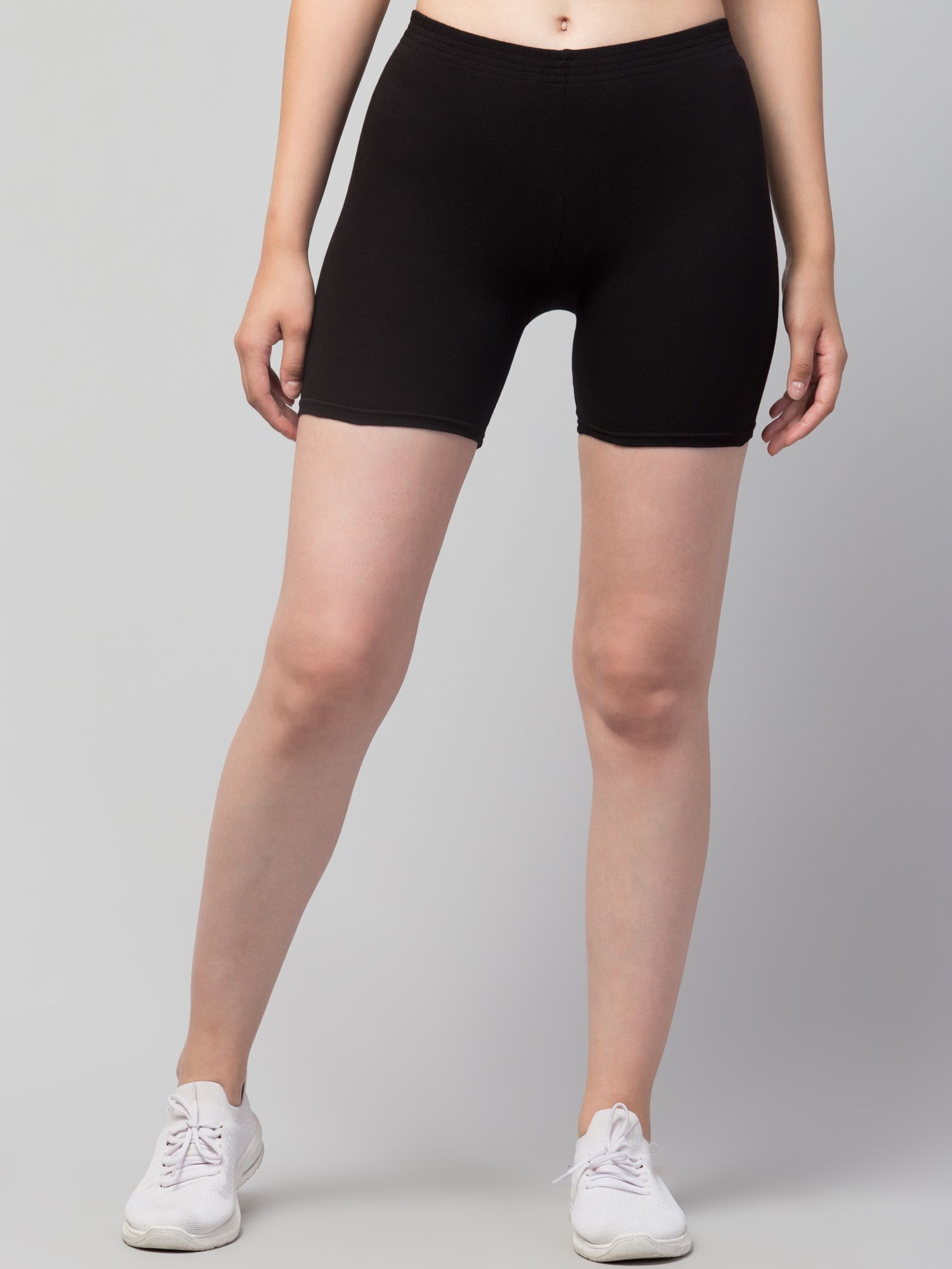 Solid Women Black Regular Shorts-image-3