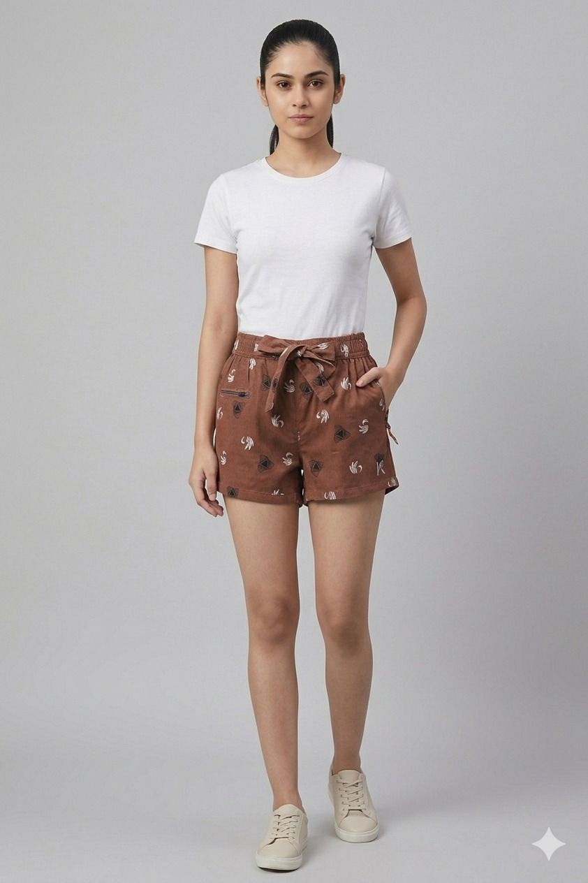 richown Printed Women Brown Casual Shorts-picture-18