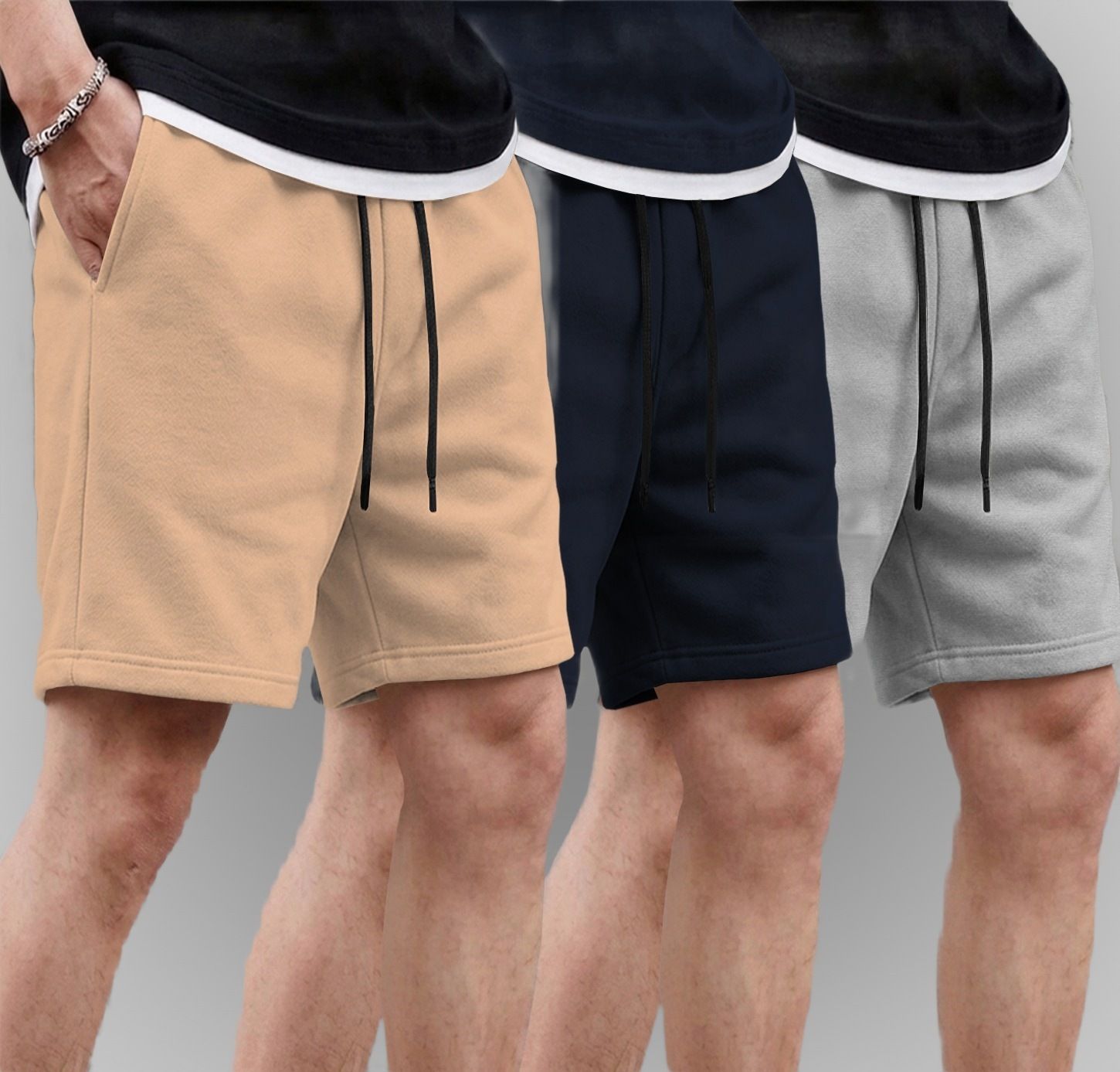 tesseract Pack of 3 Solid Men Beige, Dark Blue, Grey Regular Shorts-picture-45
