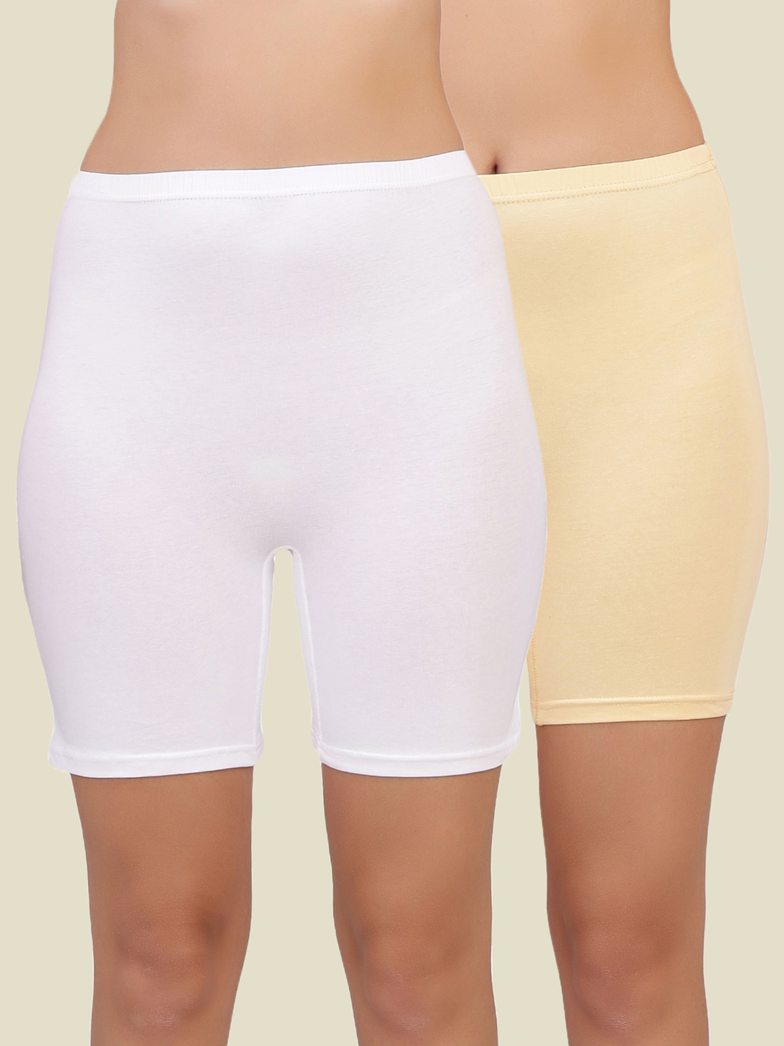 selfcare Pack of 2 Solid Women White, Beige Cycling Shorts, Gym Shorts, Night Shorts, Regular Shorts, Running Shorts-picture-43