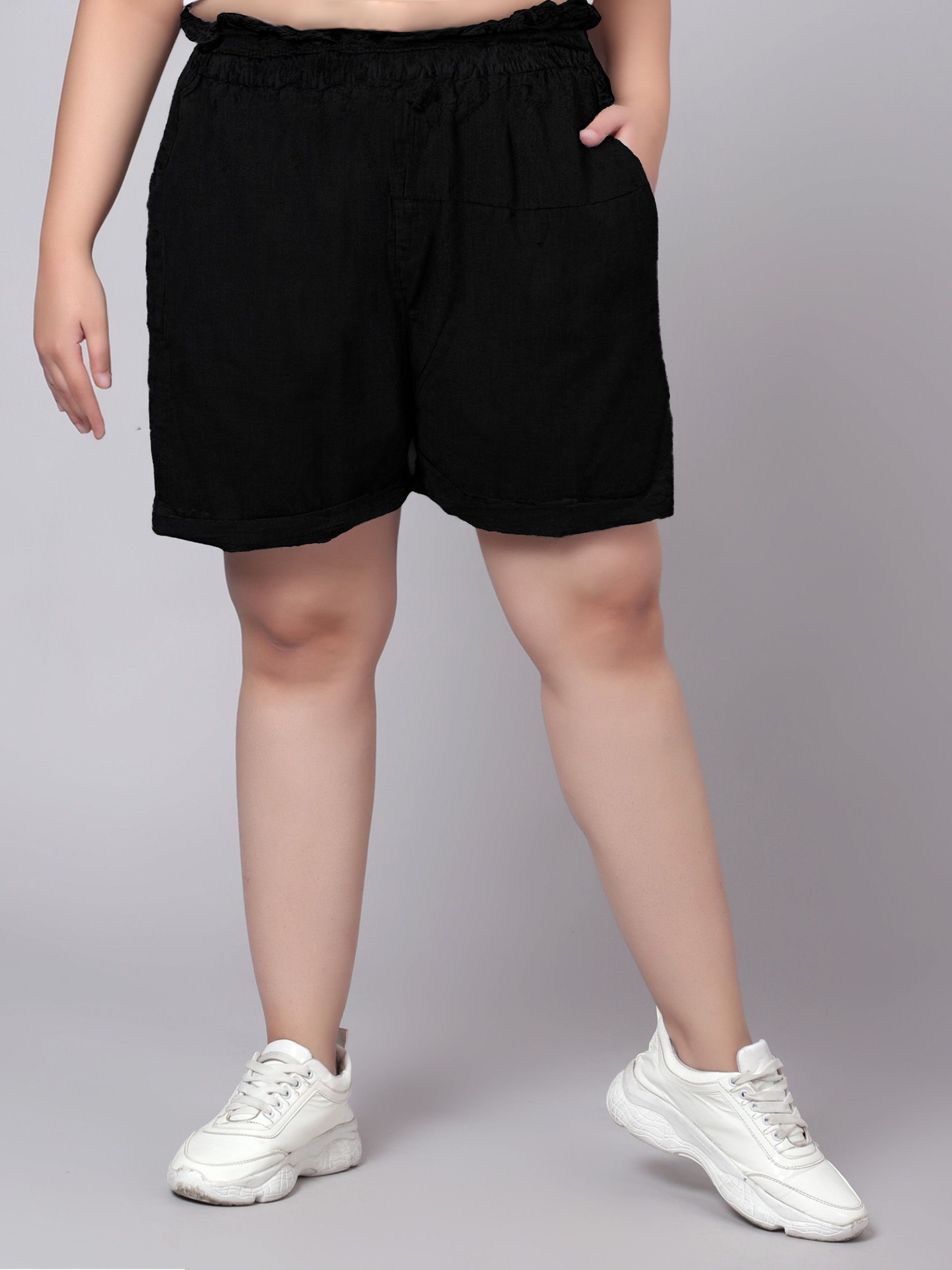 indietoga Solid Women Black High Waist Shorts-picture-11