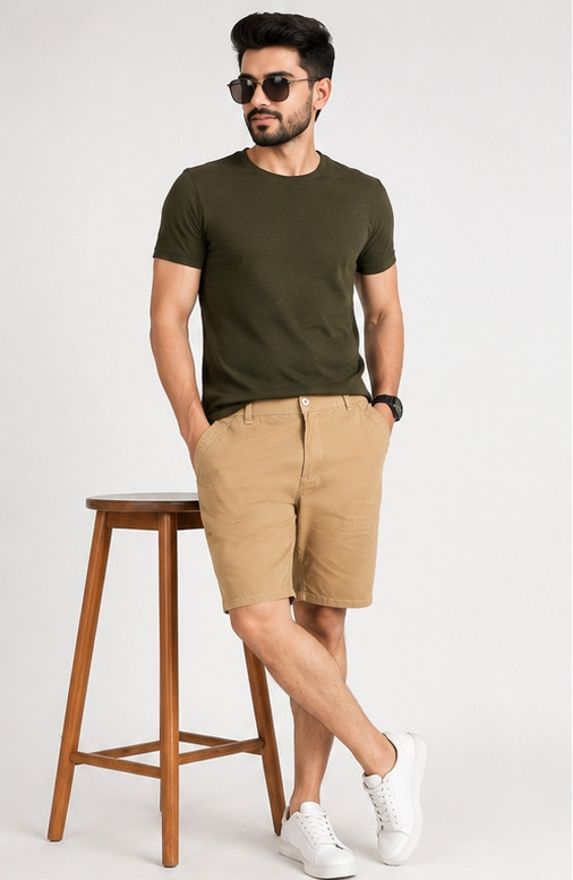 ntew Solid Men Beige Chino Shorts-picture-14