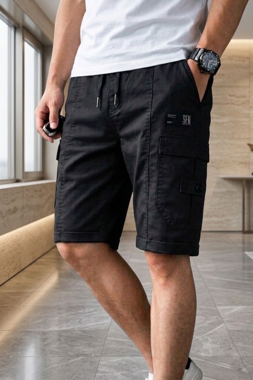 ollexo Solid Men Black Cargo Shorts, Regular Shorts, Basic Shorts, Casual Shorts-picture-40