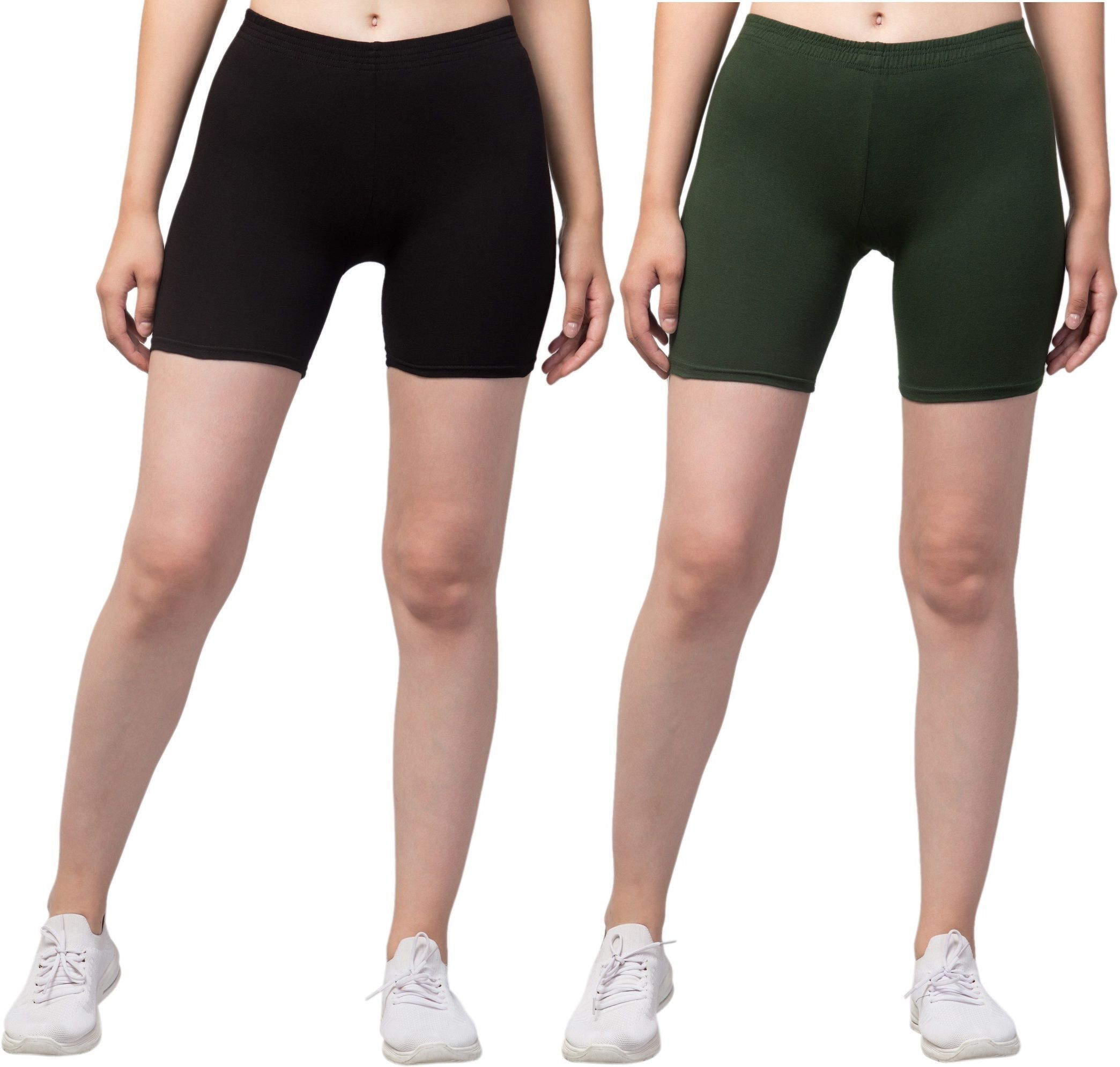 the klowt co Pack of 2 Solid Women Dark Green, Black Sports Shorts-picture-27