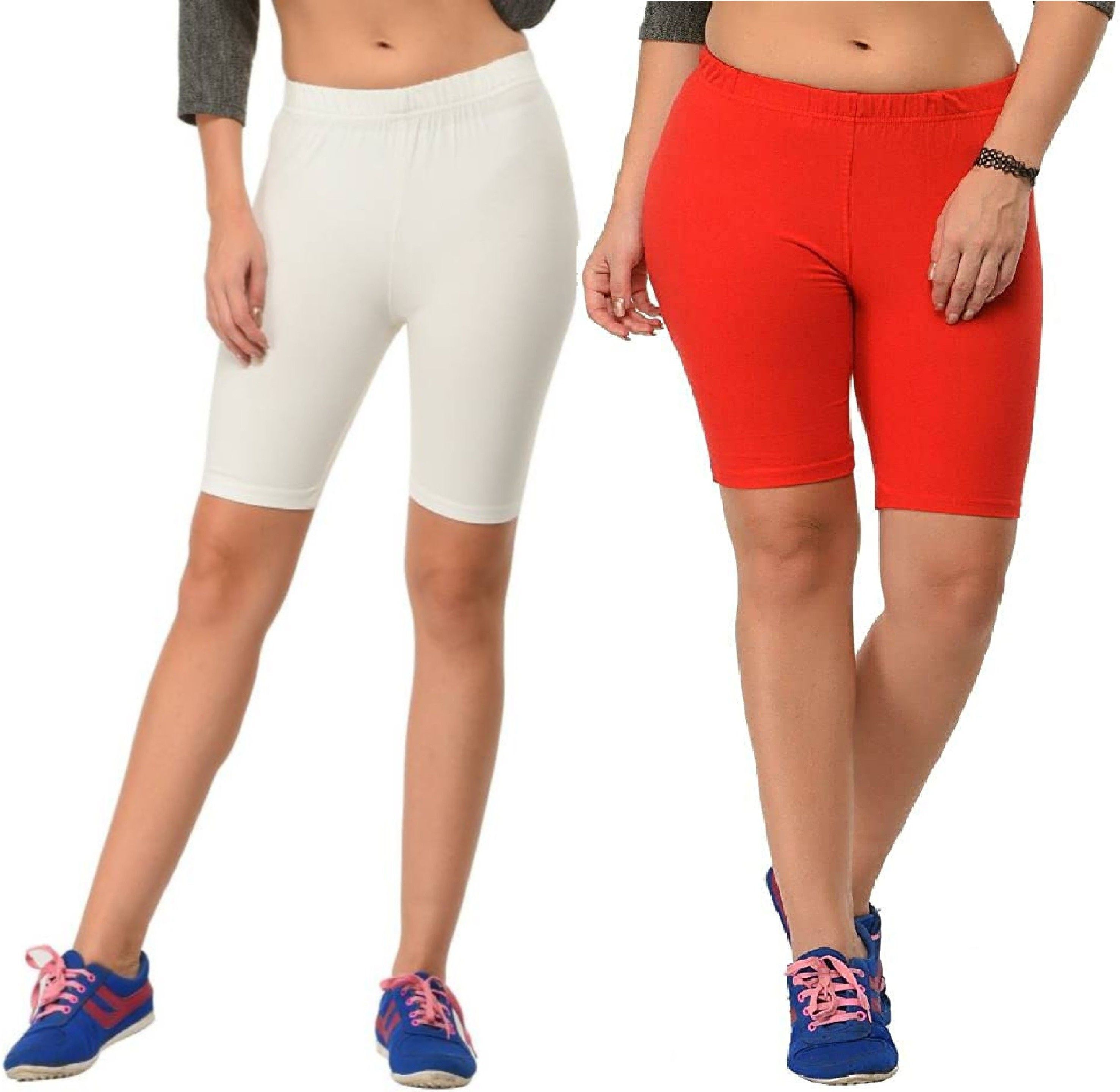 the klowt co Pack of 2 Solid Women White, Red Gym Shorts, Night Shorts, Running Shorts, Sports Shorts, Cycling Shorts, Swim Shorts-picture-12