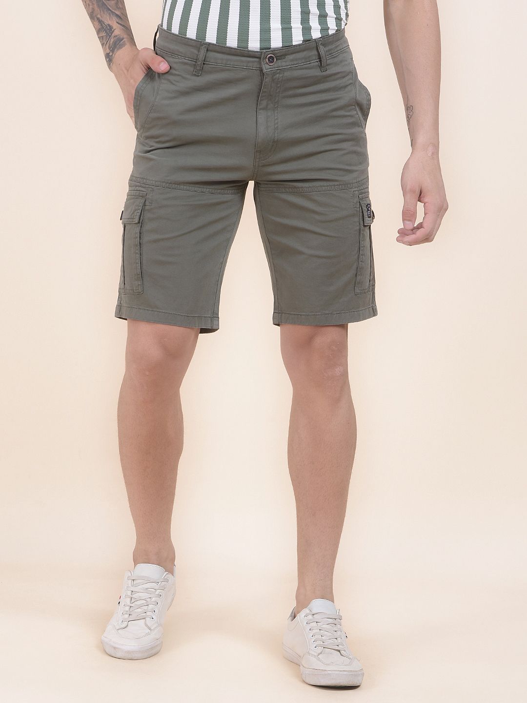 cantabil Solid Men Dark Green Cargo Shorts-picture-21