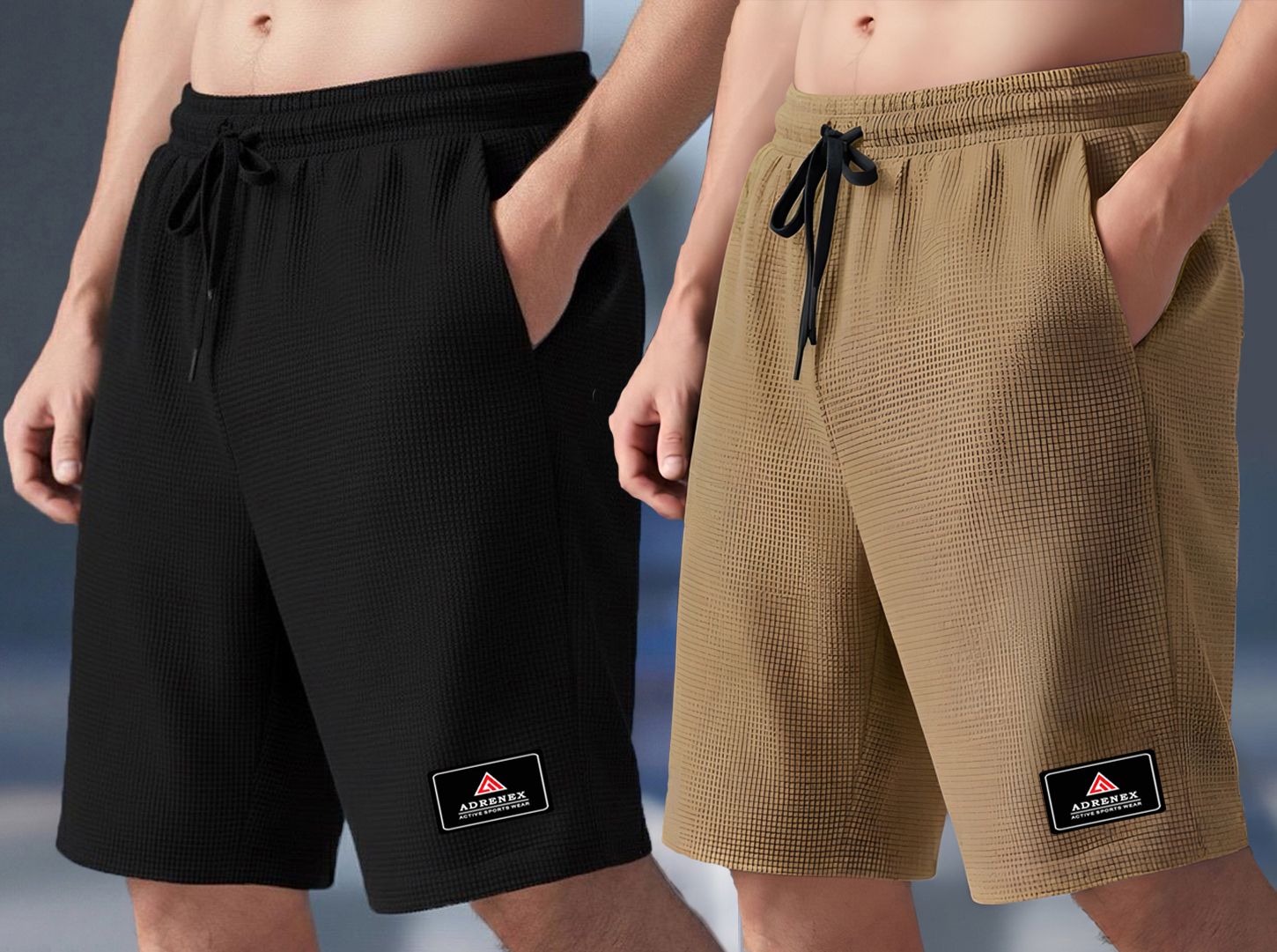 adrenex Pack of 2 Solid Men Black, Khaki Sports Shorts-picture-12