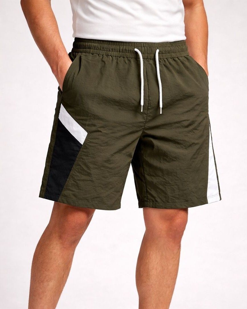 Color Block Men Green Casual Shorts-image-26