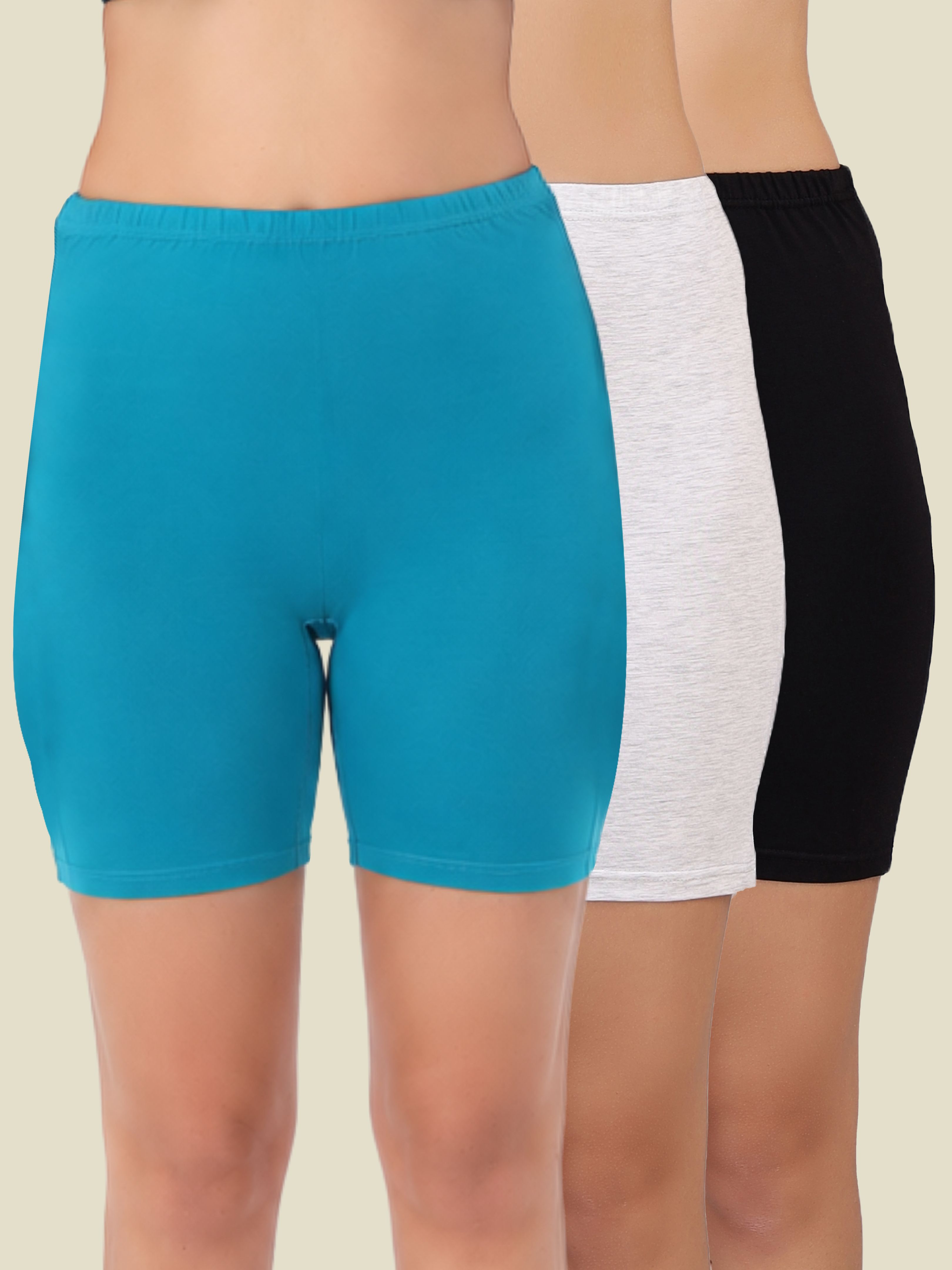 selfcare Pack of 3 Solid Women Blue, Grey, Black Cycling Shorts, Gym Shorts, Night Shorts, Regular Shorts, Running Shorts-picture-18