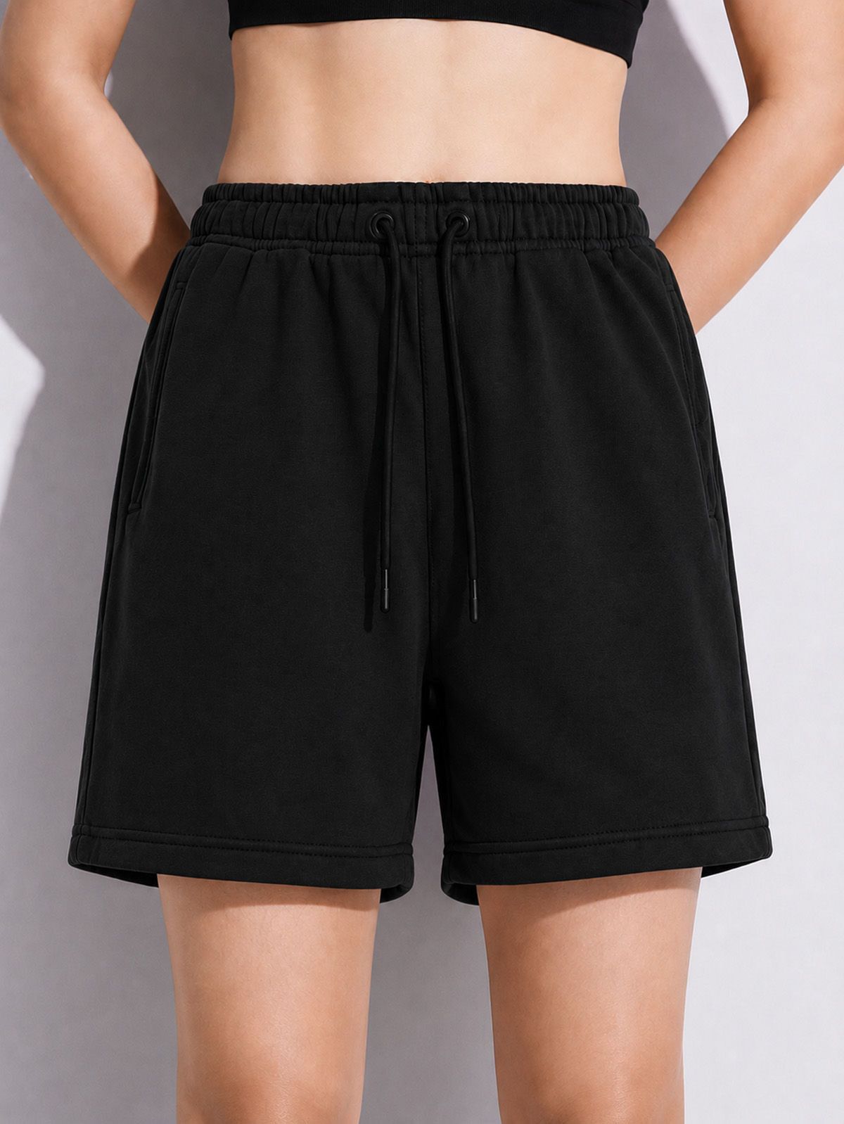 Solid Women Black Regular Shorts-image-27