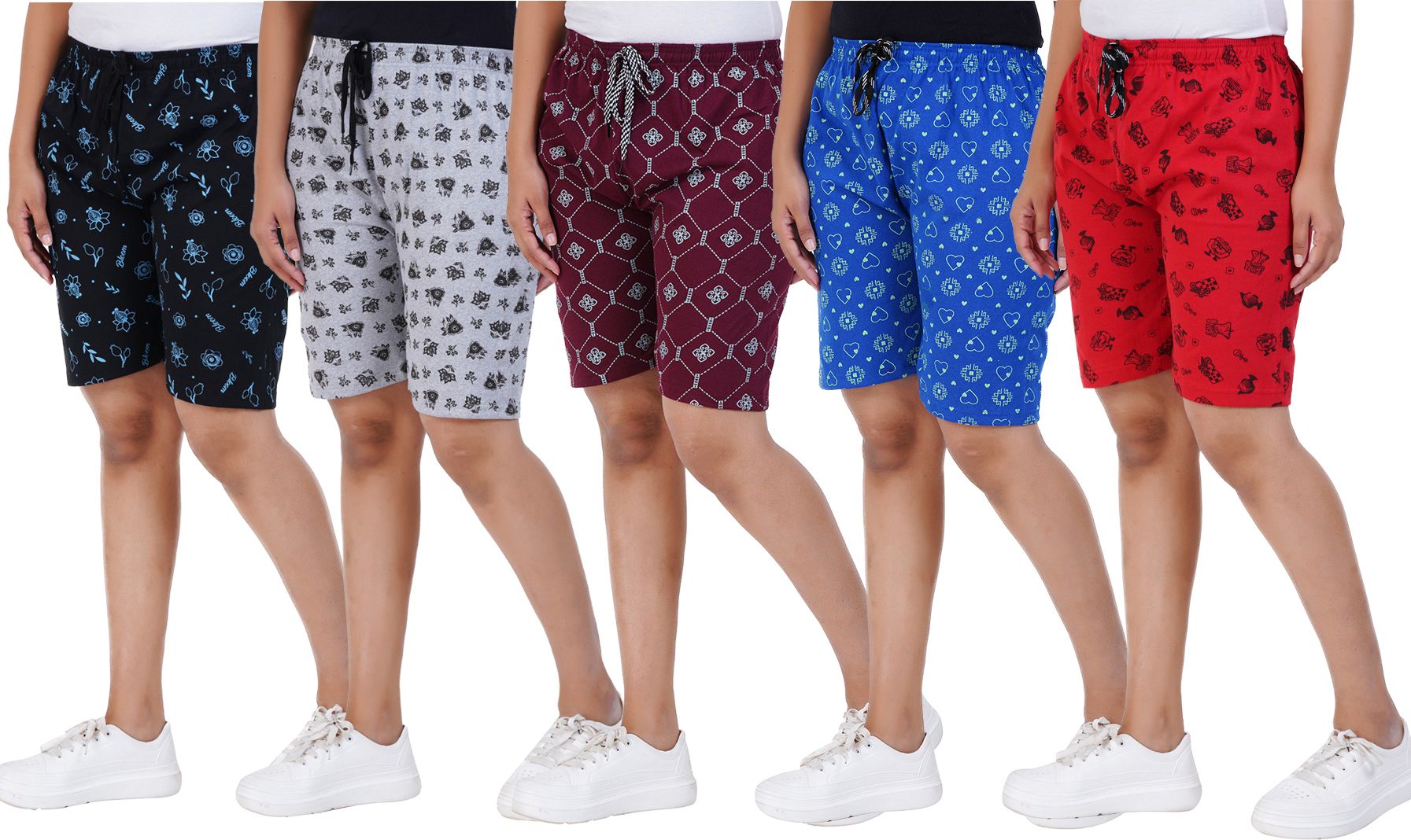 houseofcommon Pack of 5 Printed Women Multicolor Beach Shorts-picture-33