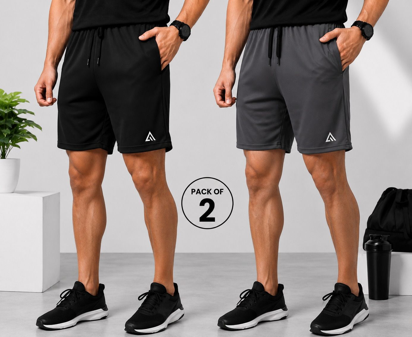 adrenex Pack of 2 Solid Men Dark Grey, Black Gym Shorts, Running Shorts, Sports Shorts, Casual Shorts-picture-42