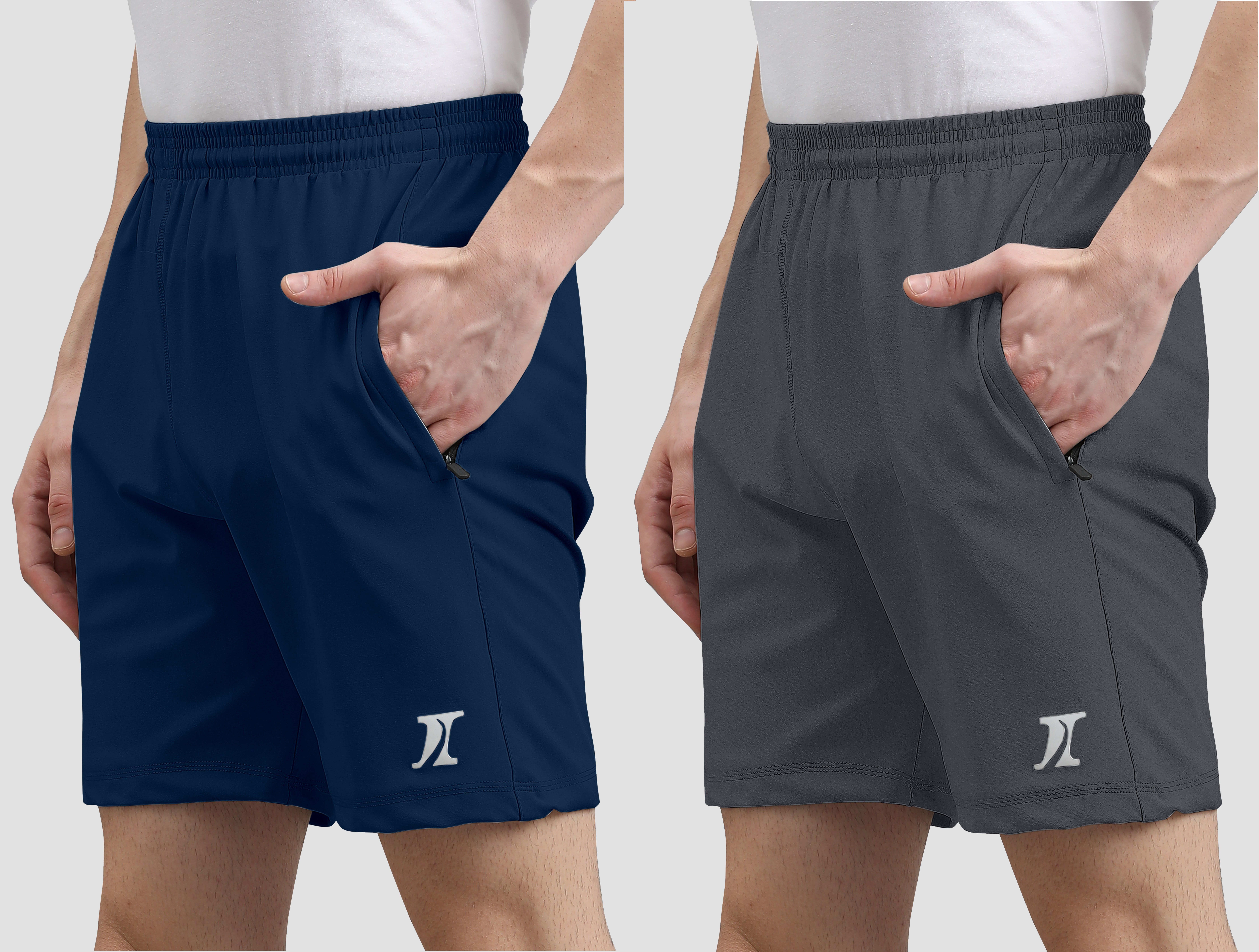 indiclub Pack of 2 Solid Men Blue, Dark Grey Casual Shorts-picture-15