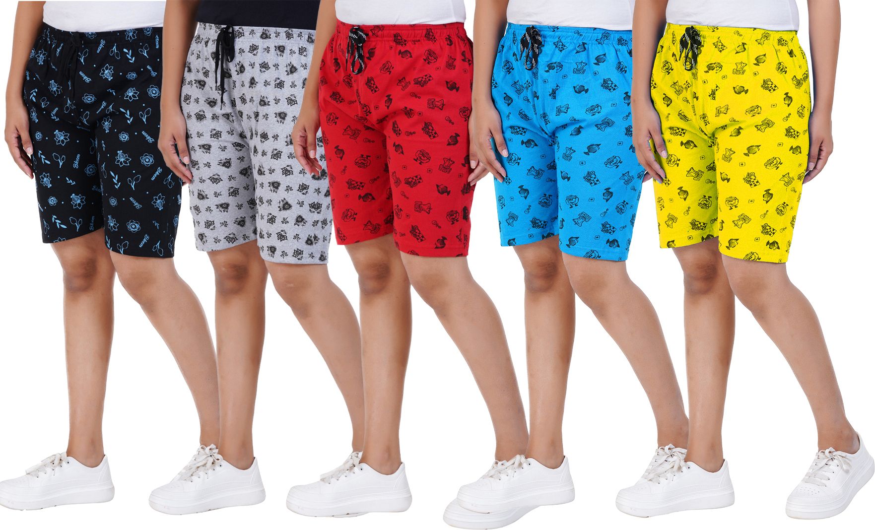 afra Pack of 5 Printed Women Multicolor Casual Shorts-picture-9