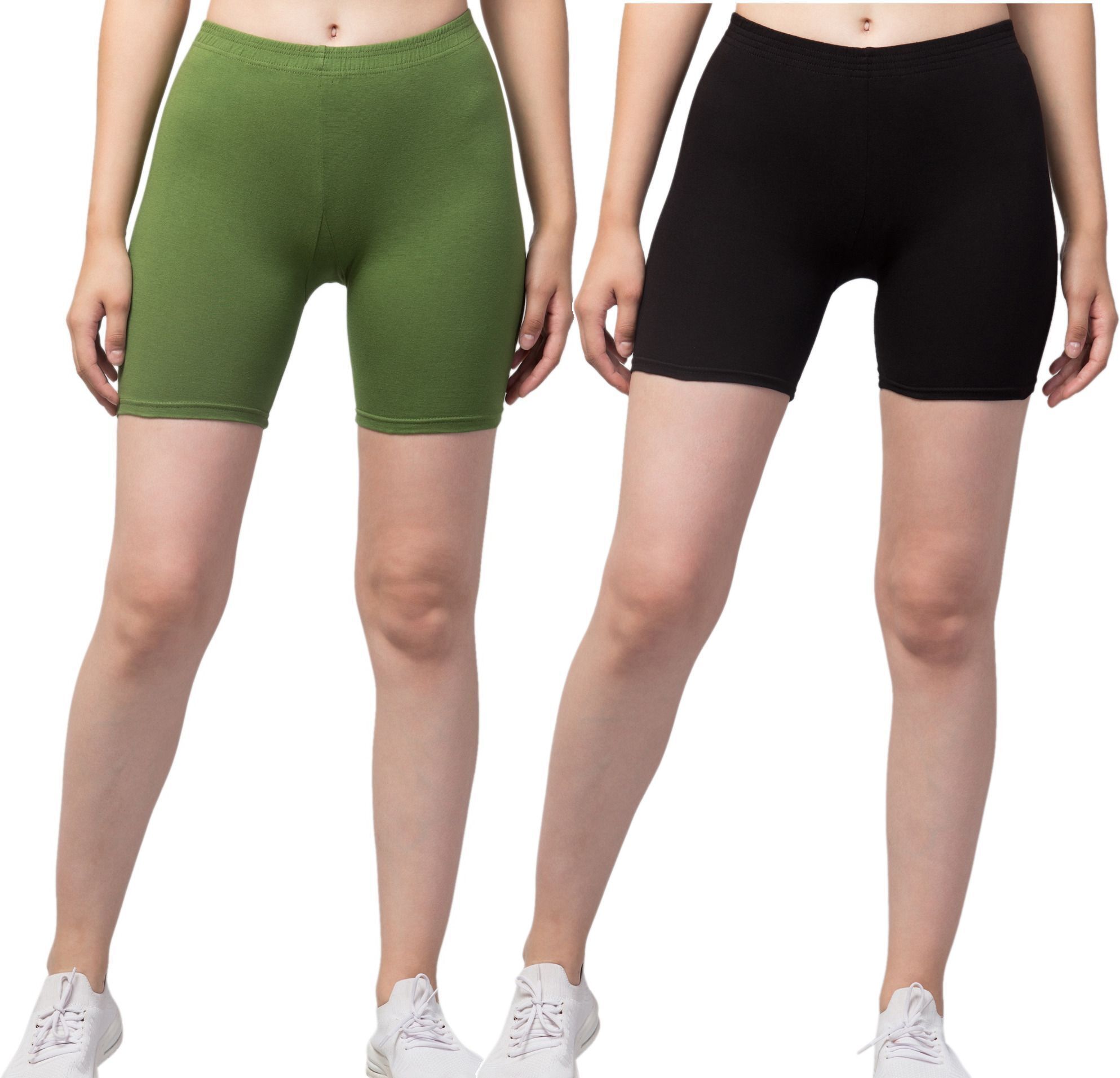 the klowt co Pack of 2 Solid Women Black, Dark Green Gym Shorts, Night Shorts, Running Shorts, Sports Shorts, Cycling Shorts, Swim Shorts-picture-32