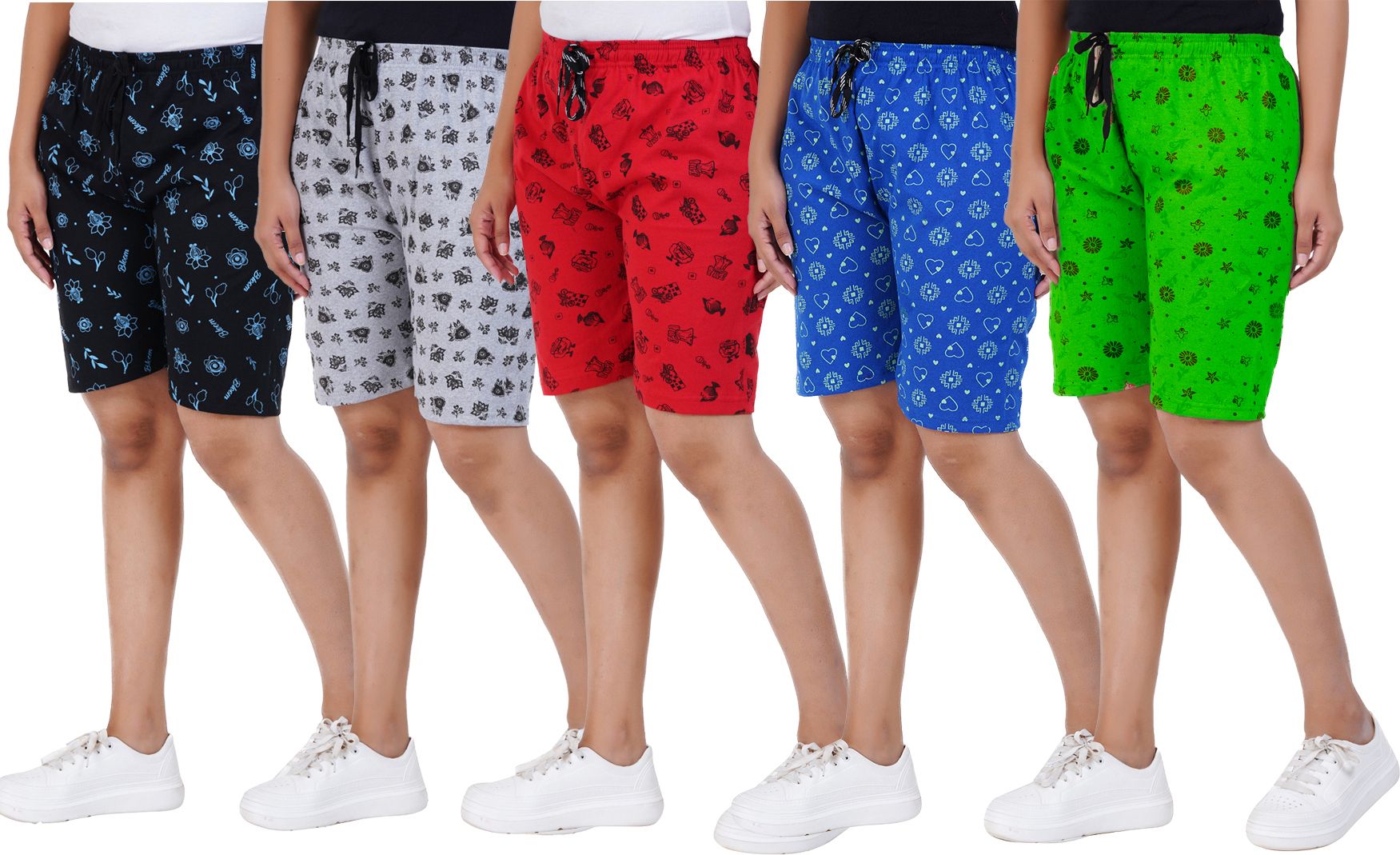 houseofcommon Pack of 5 Printed Women Multicolor Beach Shorts-picture-35