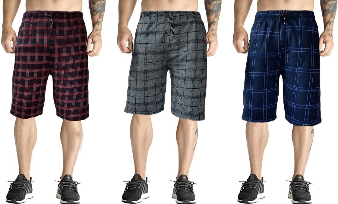 Pack of 3 Checkered Men Blue Bermuda Shorts-image-10