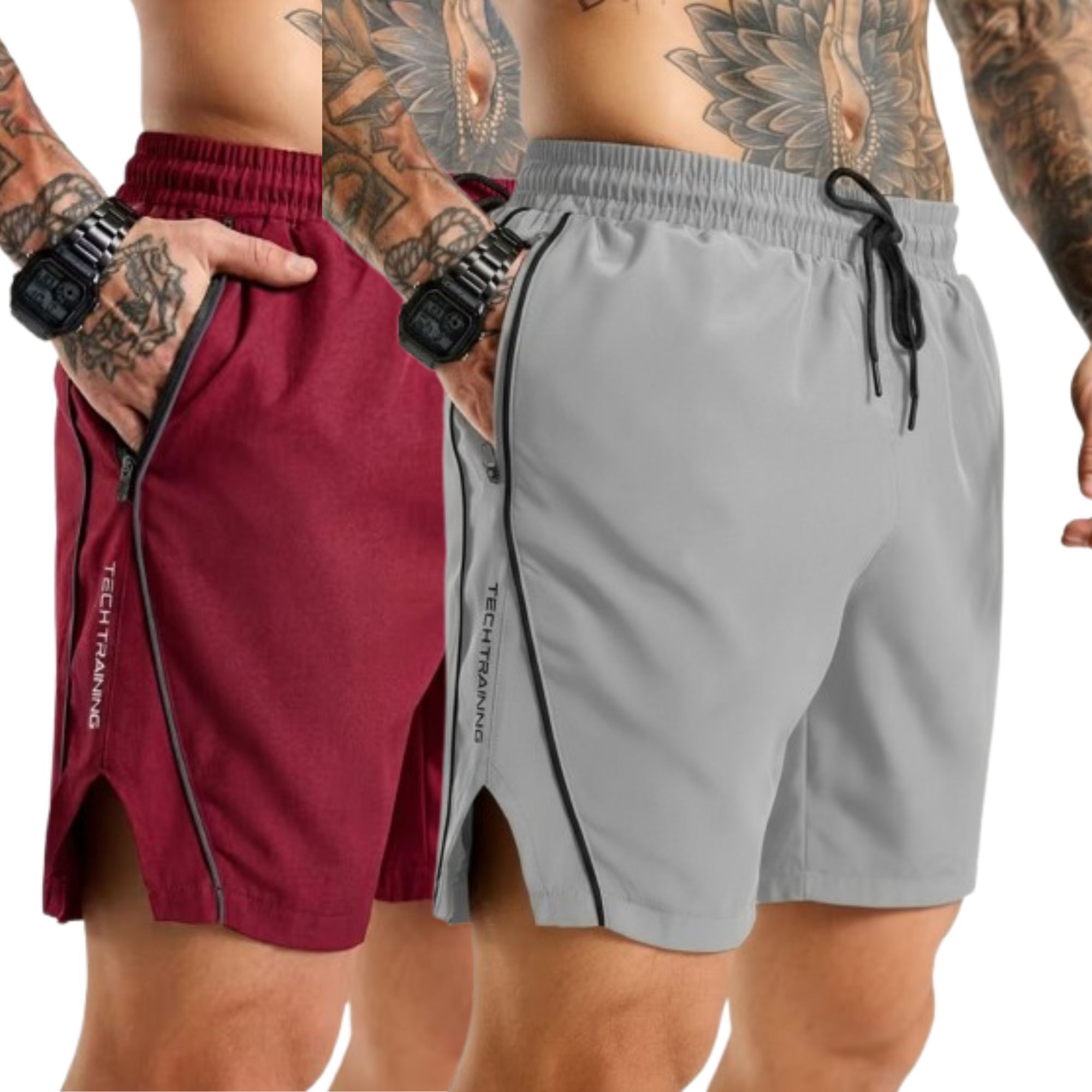 coastal clothier Pack of 2 Solid, Printed Men Maroon, Grey Gym Shorts, Running Shorts, Sports Shorts-picture-11