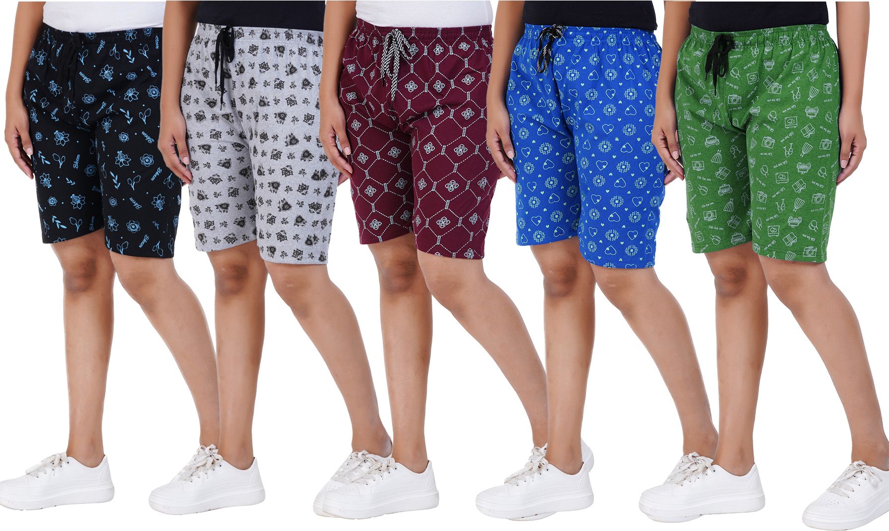 afra Pack of 5 Printed Women Multicolor Casual Shorts-picture-17