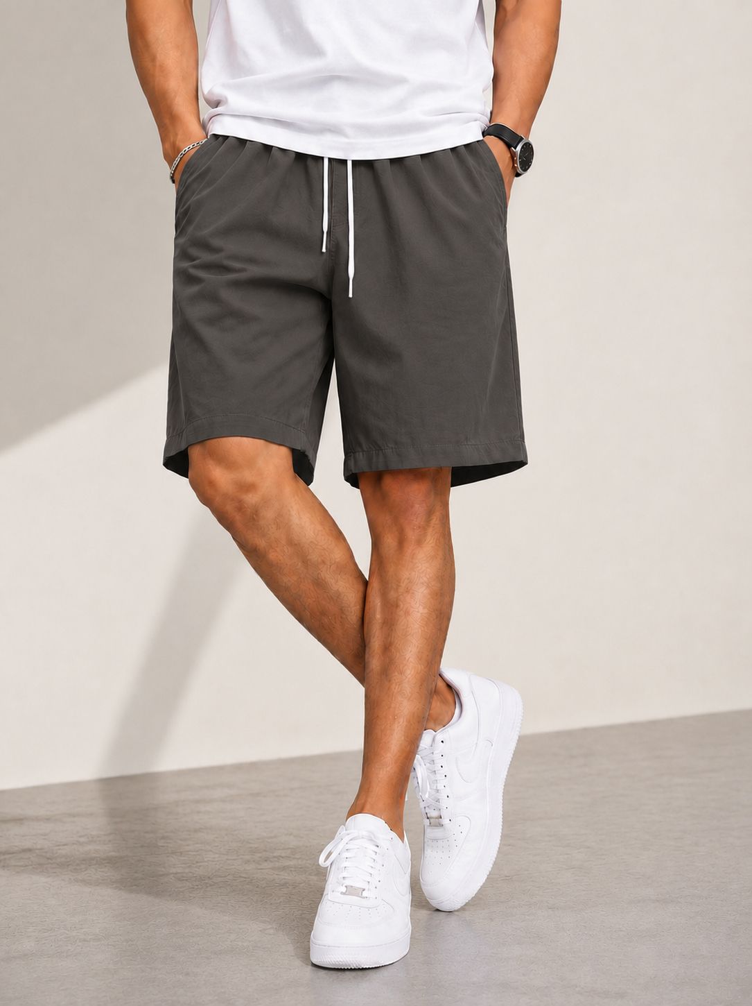 rekira Solid Men Grey Cargo Shorts, Casual Shorts, Basic Shorts-picture-31
