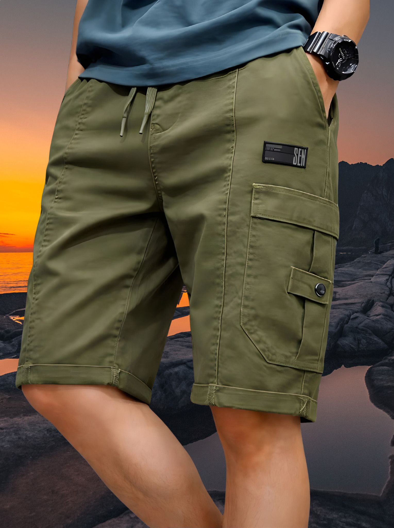 bottomline Solid Men Green Cargo Shorts-picture-15