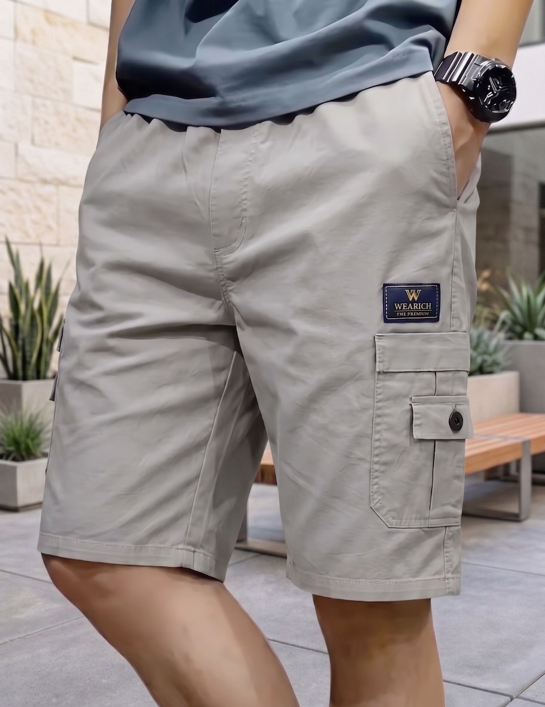 wearich Solid Men Grey Cargo Shorts-picture-10
