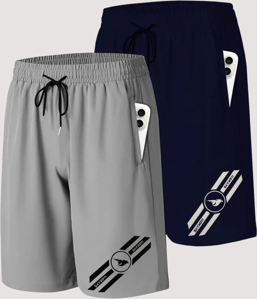 skyrow Pack of 2 Solid Men Multicolor Sports Shorts-picture-24