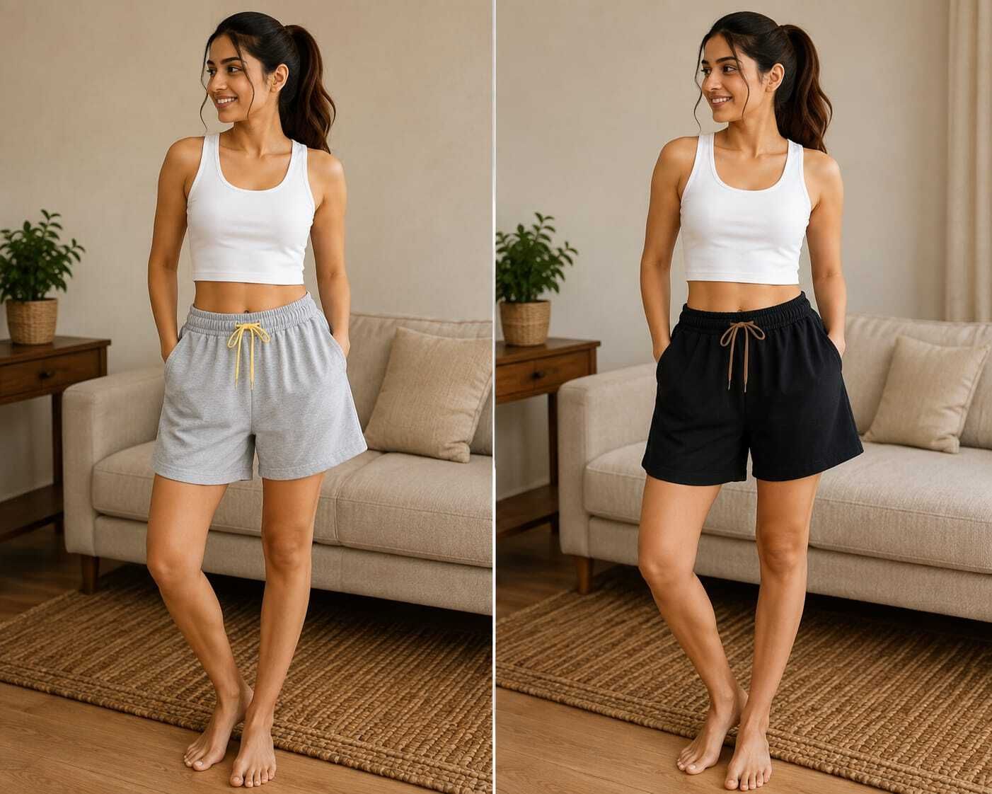 Pack of 2 Solid Women Black, Grey Baggy Shorts-image-44