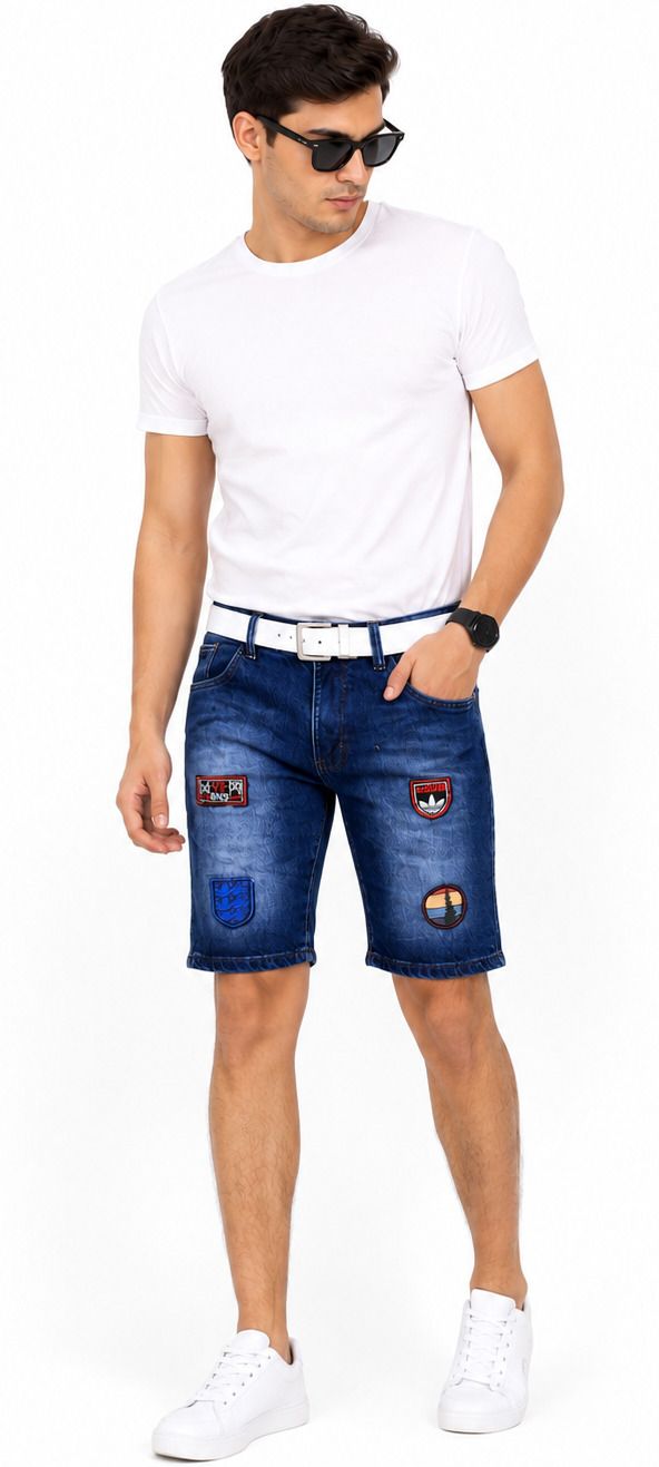www.fashion Embellished, Dyed/Washed, Graphic Print Men Denim Dark Blue Denim Shorts-picture-12