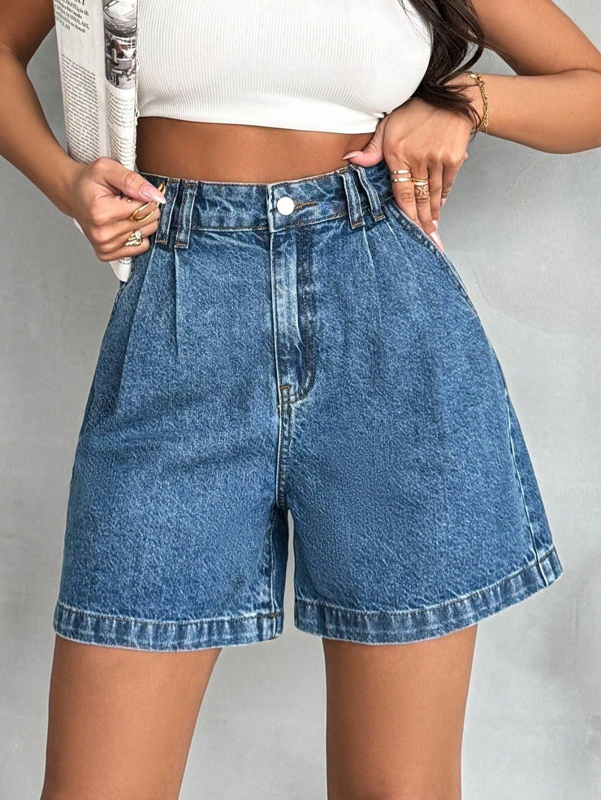 leriya fashion Solid Women Denim Blue Denim Shorts-picture-11