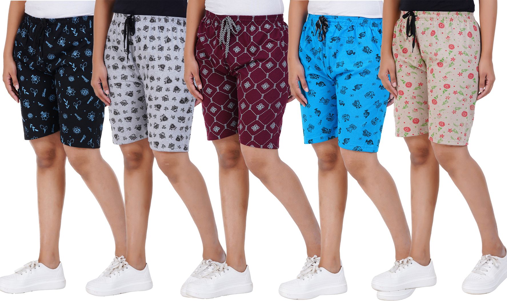 houseofcommon Pack of 5 Printed Women Multicolor Beach Shorts-picture-41